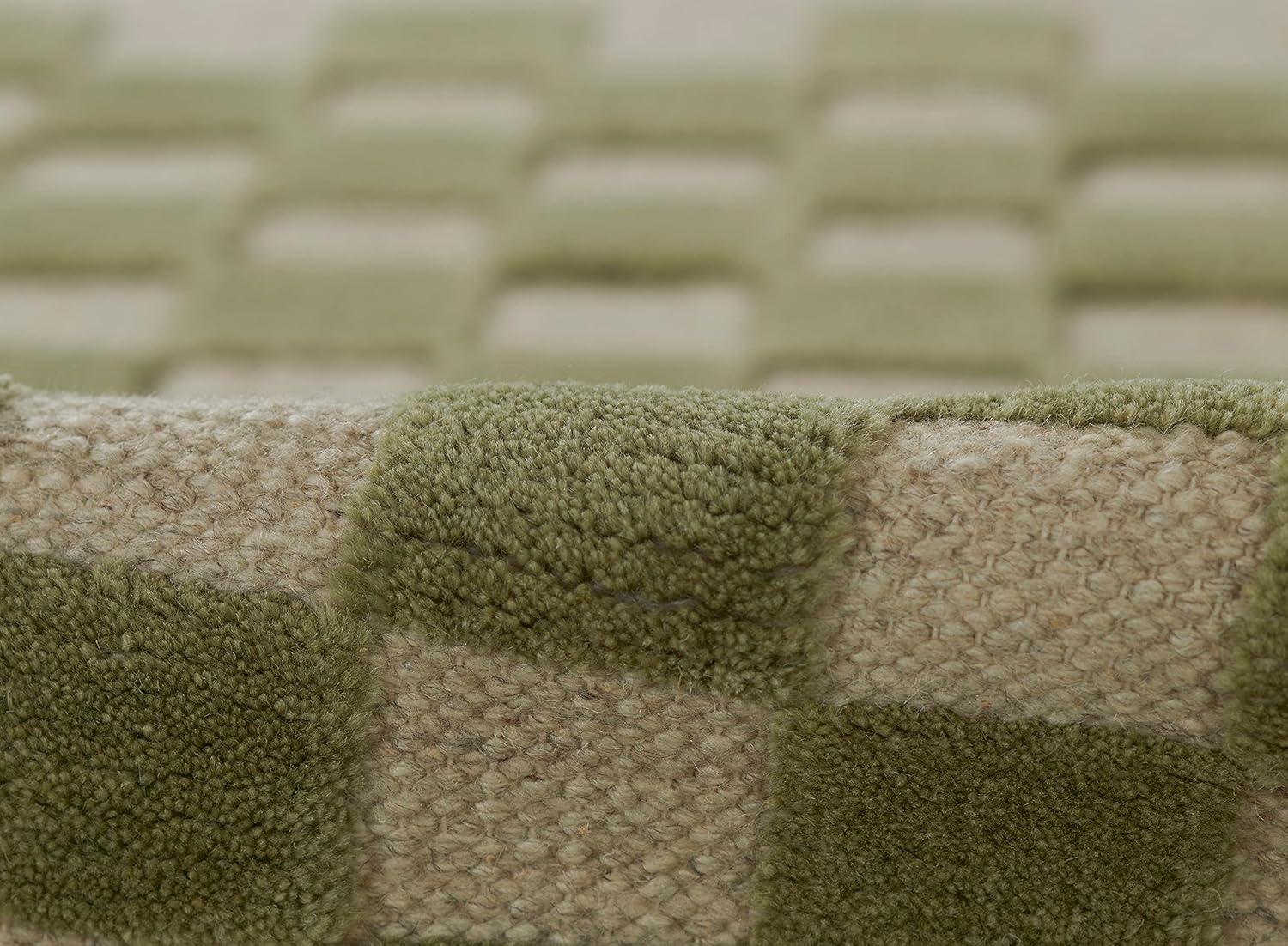Momeni 5'x8' Willow Check Handwoven Area Rug Green: Wool, Classic Pattern, Low Pile, Indoor Use, Handmade