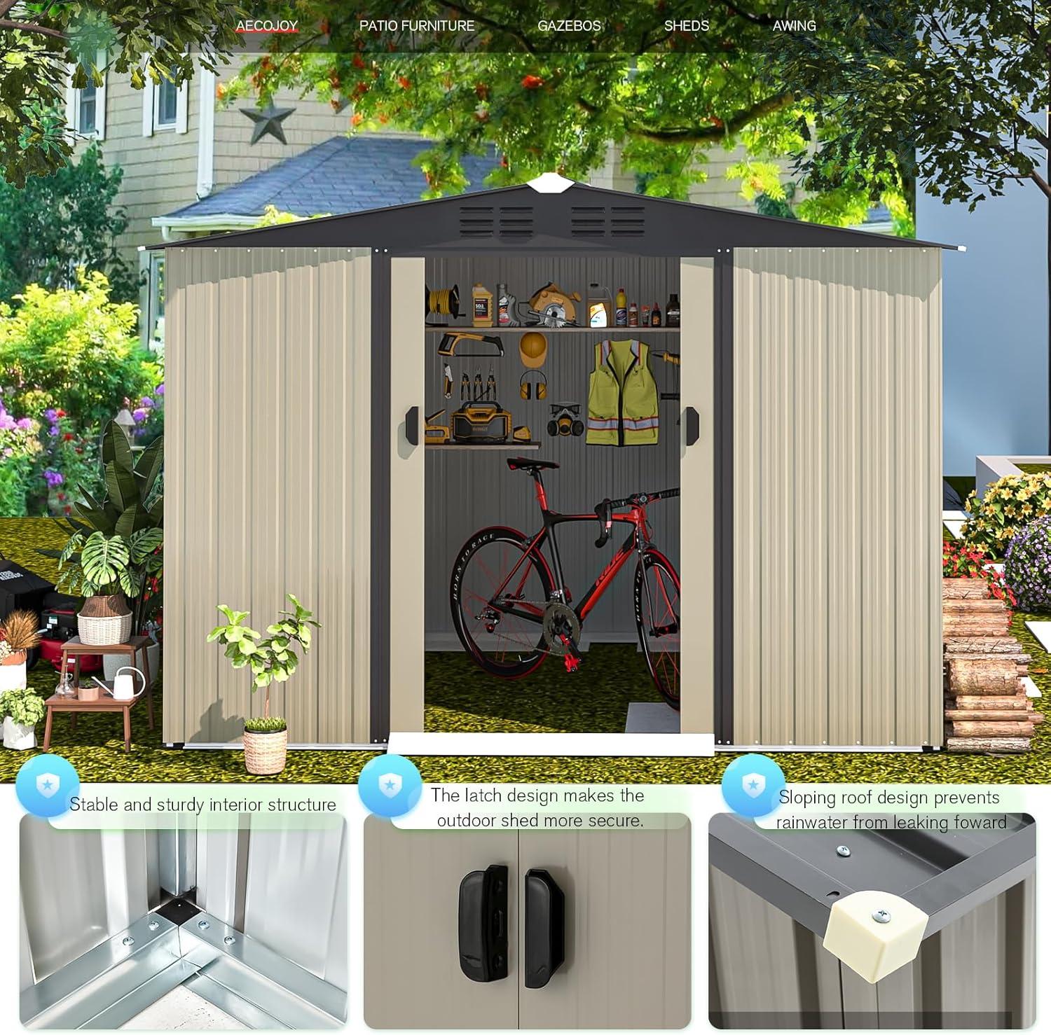 AECOJOY 6' x 4' Outdoor Metal Storage Shed with Lockable Door for Backyard