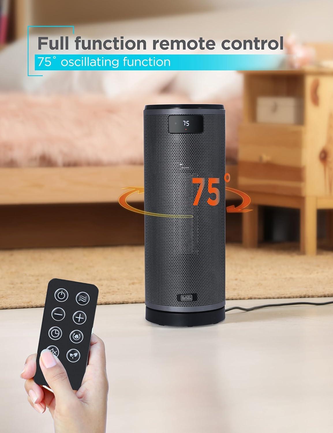 BLACK+DECKER BLACK+DECKER Ceramic Oscillating Tower Heater with Remote Control, Space Heater with Digital LED Display, Black