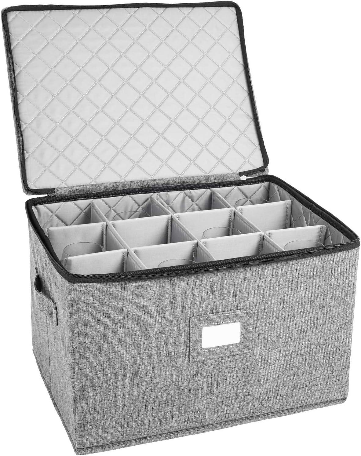 StorageLAB Wine Glass Storage Box - Stackable Hard Shell with Dividers for Stemware, 1-Pack