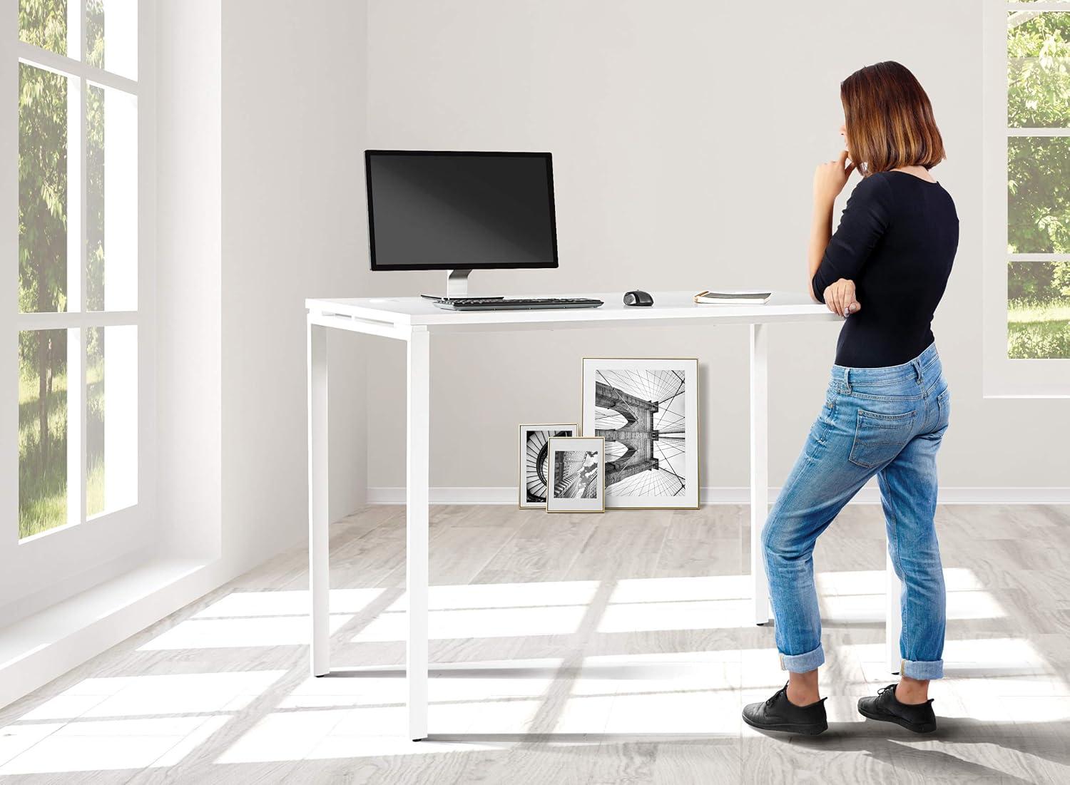 60" Writing Desk with White Laminate Top and White Finish Metal Legs