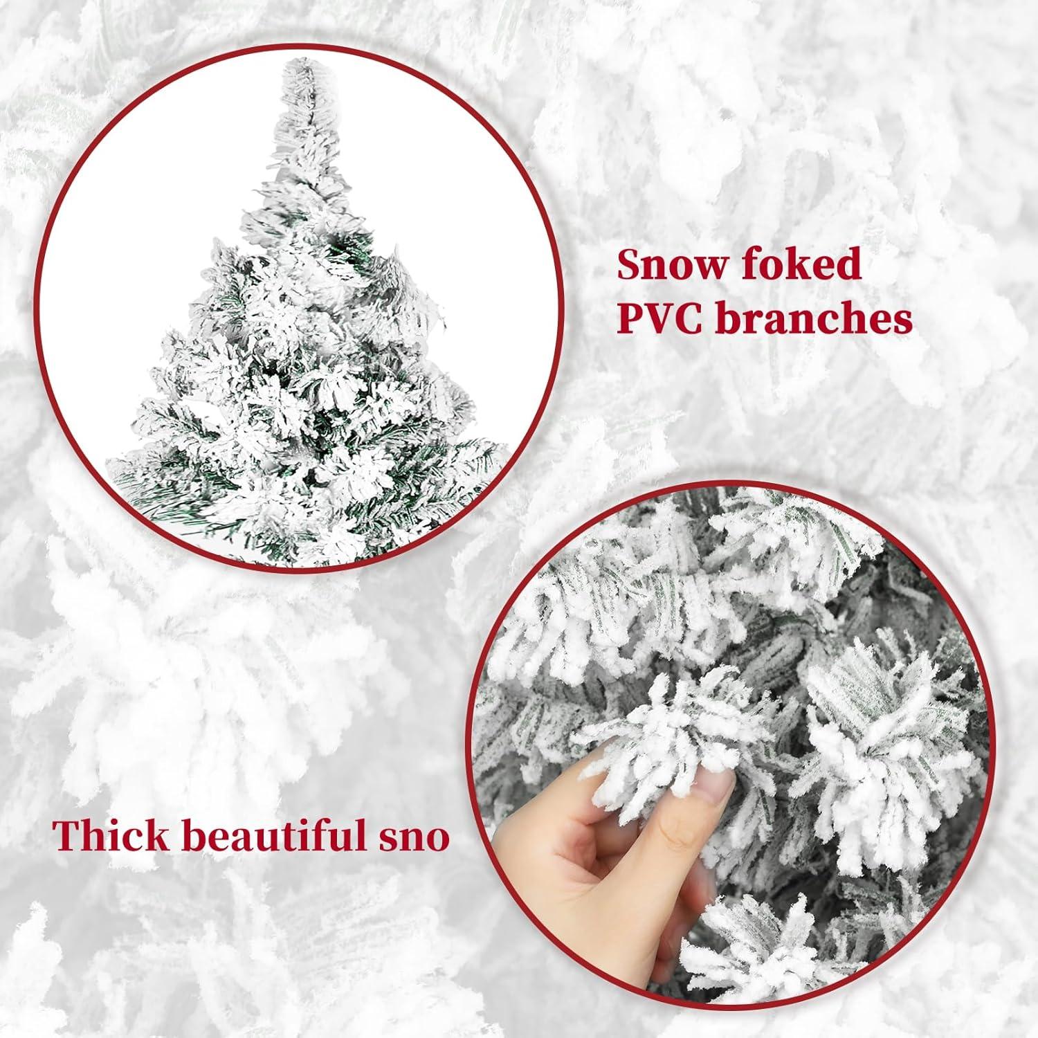 SUGIFT 6ft Snow Flocked Christmas Tree Unlit Holiday Decor