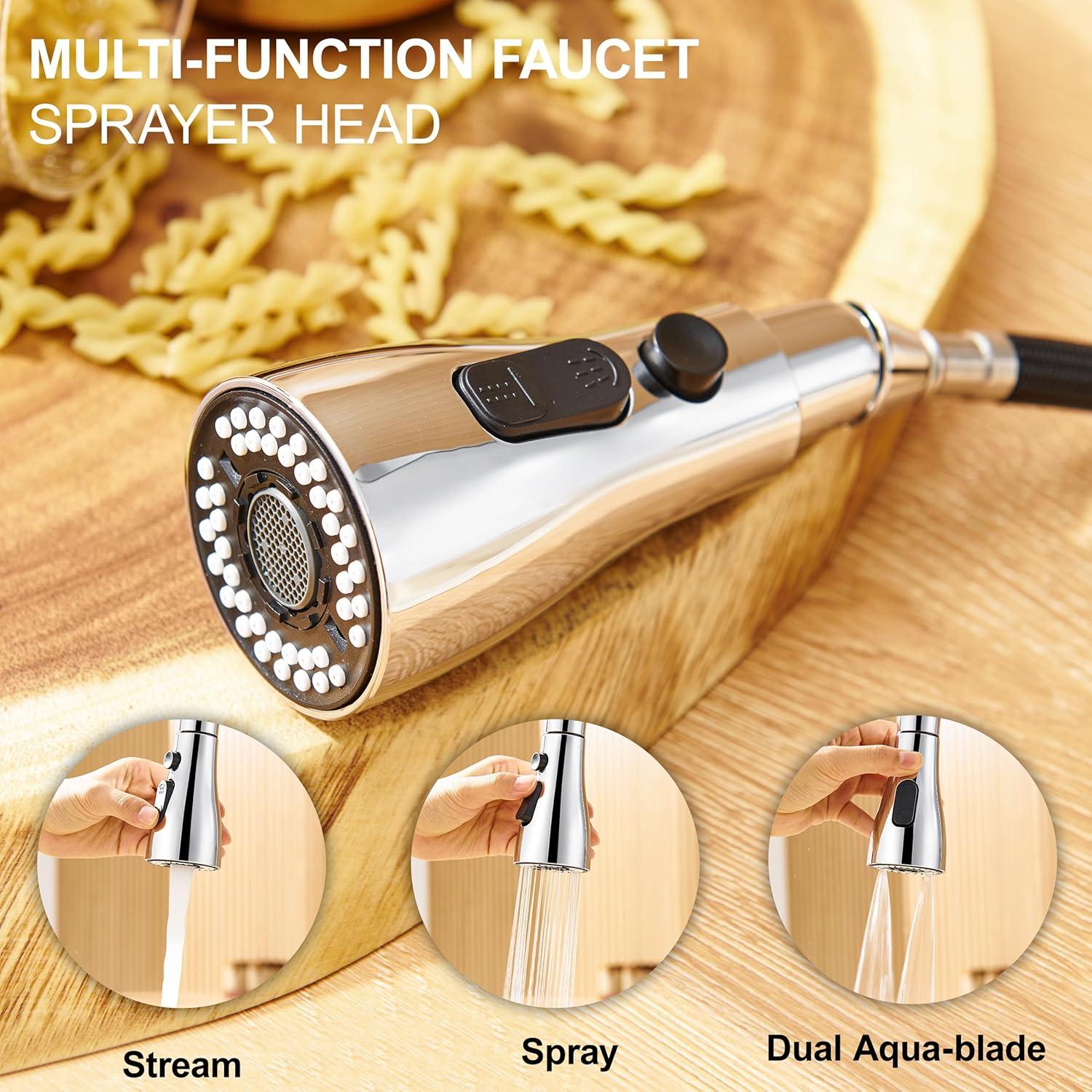 GAGALIFE Single Handle Pull Down Sprayer Kitchen Faucet High Arc Stainless Steel Faucet with 3-Function Sprayer JJL-CL-PT-SDP-C