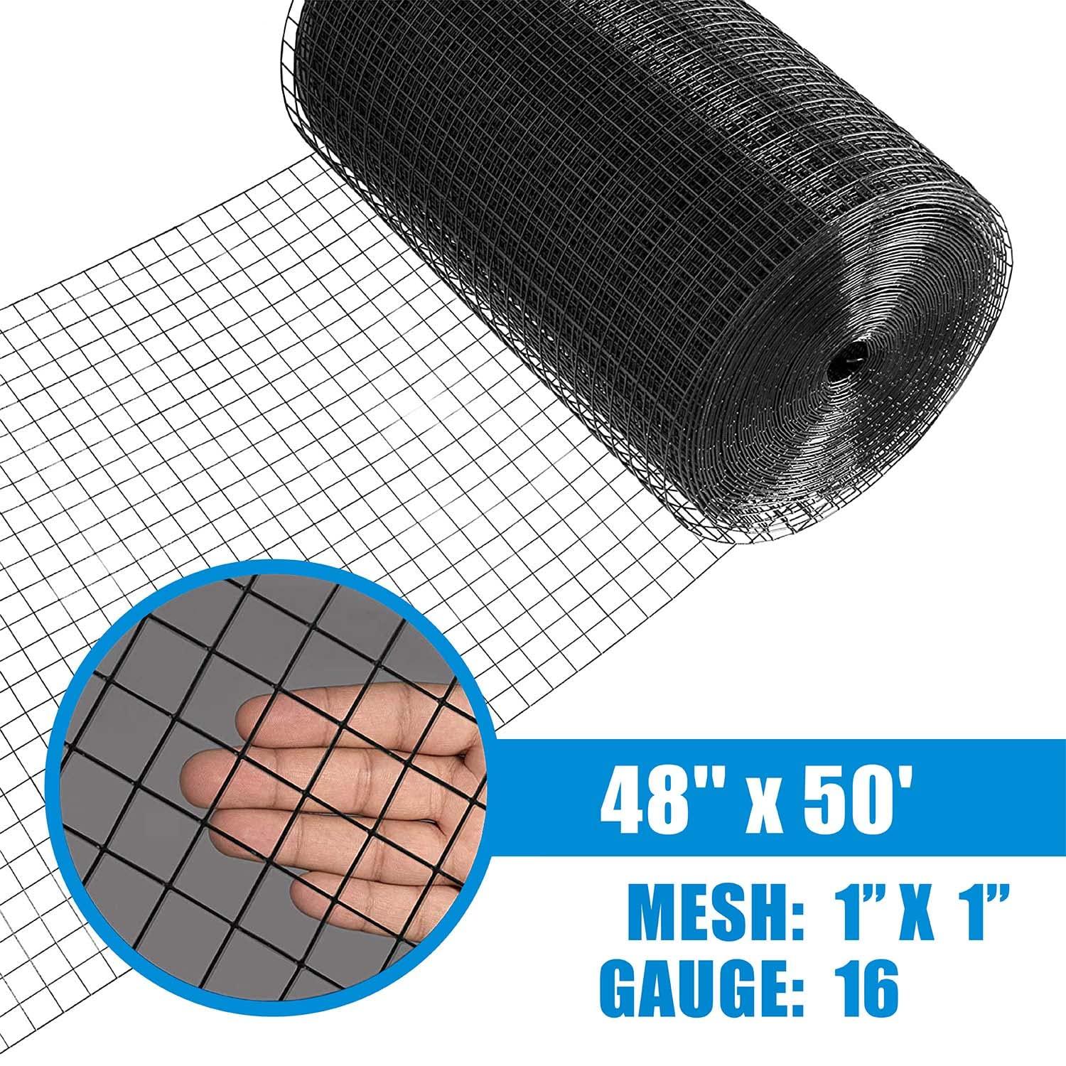 Fencer Wire Fencer Wire 16 Gauge Black Vinyl Coated Welded Wire with Mesh Size 1.5” x 1.5”, Multiple Sizes
