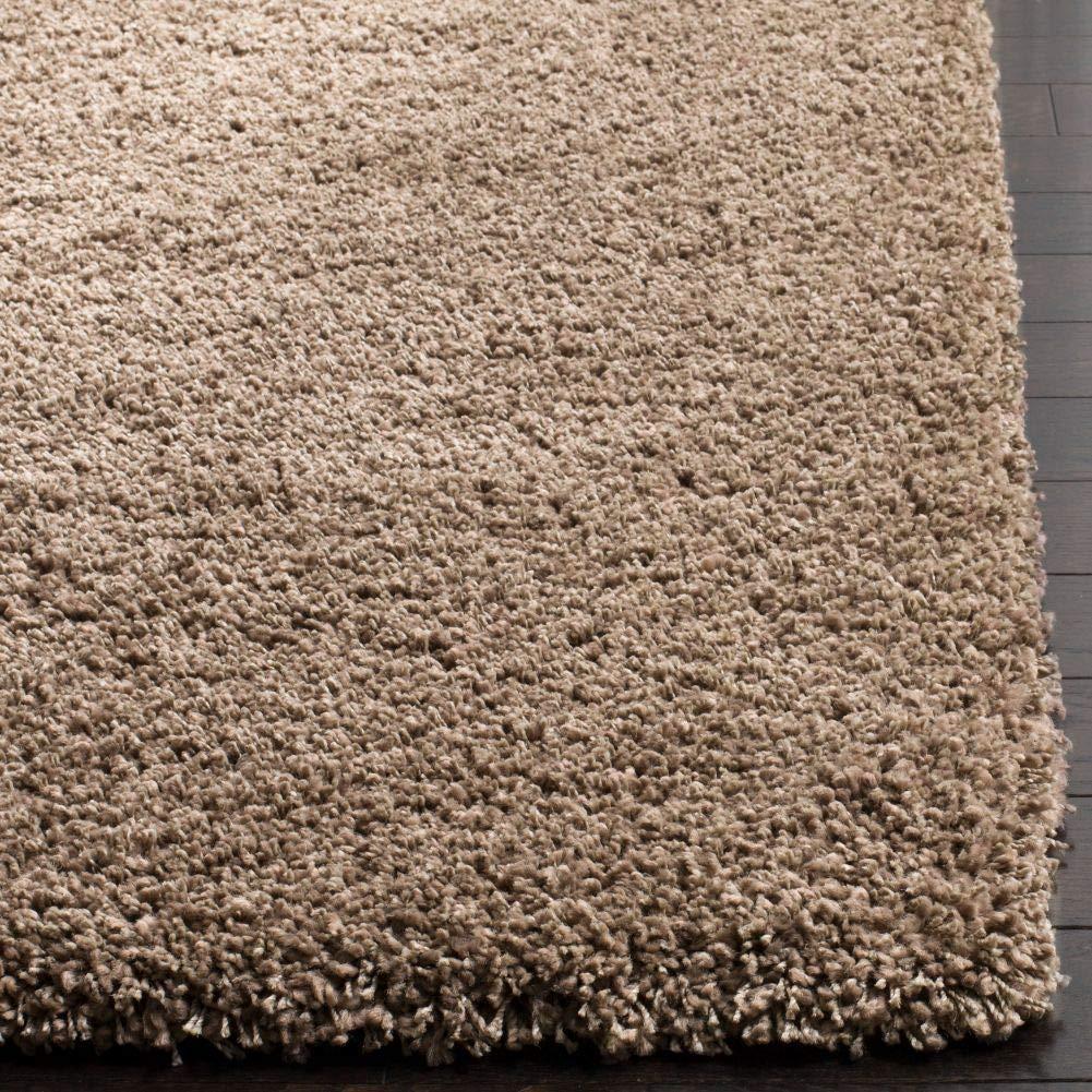 SAFAVIEH California Solid Plush Shag Area Rug, Taupe, 5'3" x 5'3" Square