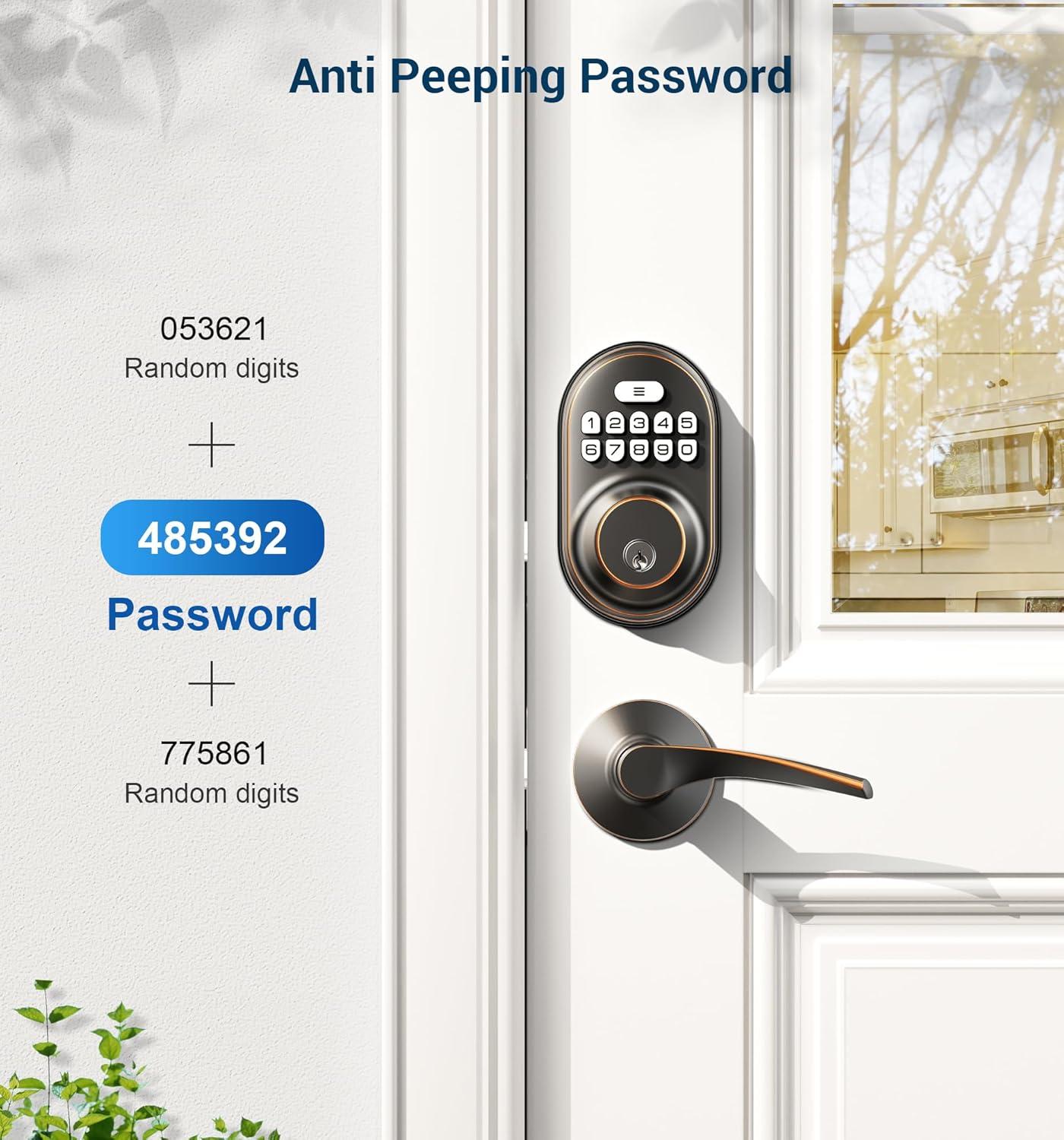 Veise Keyless Entry Door Lock, Electronic Keypad Deadbolt, Keyed Entry, Auto Lock, Anti-Peeking Password, Back Lit & Easy Installation Design, Oil Rubbed Bronze