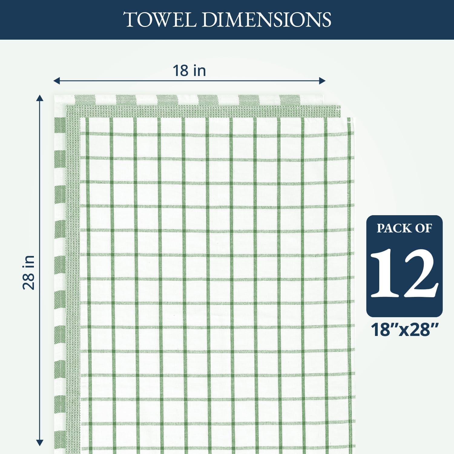 Kitchen Towels Set - Pack of 12 Cotton Dish Towels for Drying Dishes, 18”x 28”, Kitchen Hand Towels, Quick Drying Kitchen Towel Set - Olive