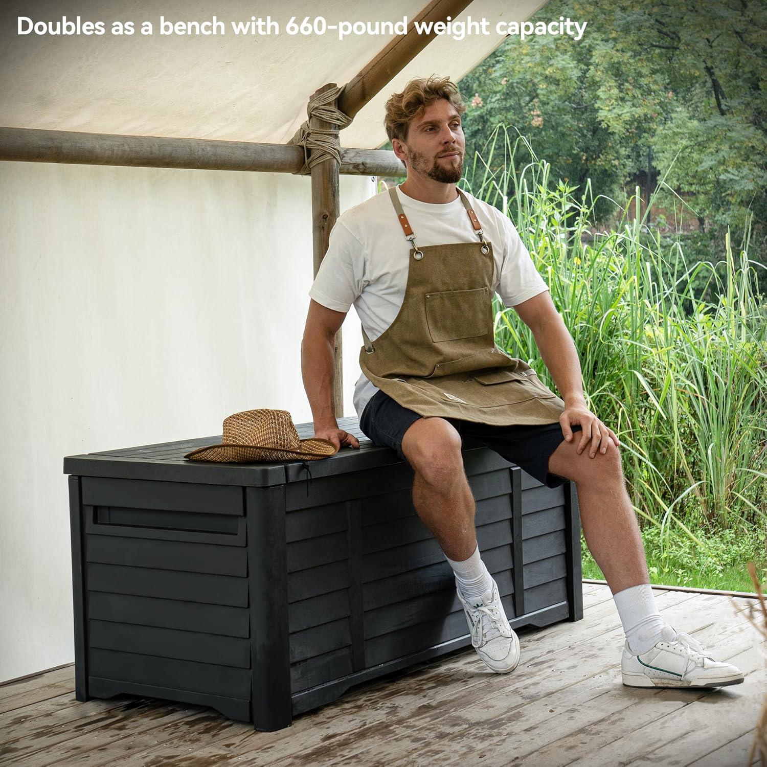 GEMBIK 120 Gallon Large Deck Box Waterproof Outdoor Storage Box, Resin Louvered Patio Storage , Black