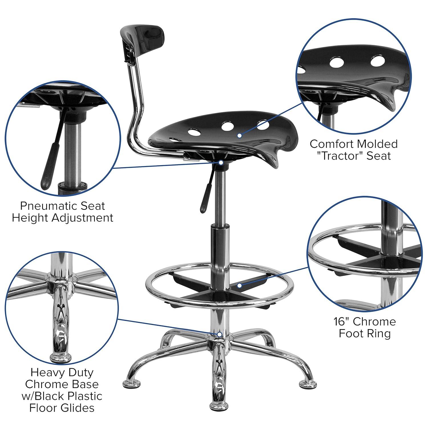 Flash Furniture Monroe Vibrant Chrome Drafting Stool with Tractor Seat