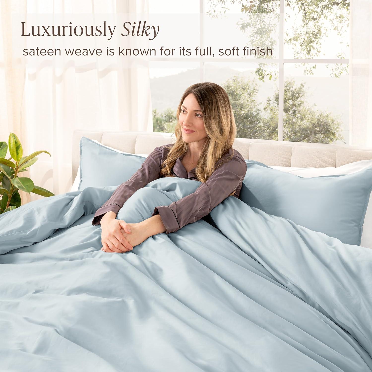 400 Thread Count Organic Cotton Sateen Twin/Twin XL Duvet Cover and Sham Set Winter Blue by Bare Home