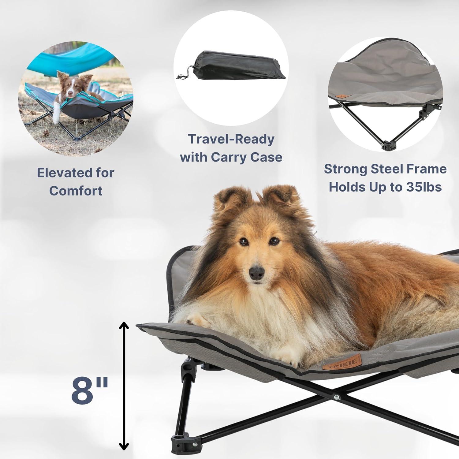 TRIXIE TRIXIE Camping Cot for Dogs, Elevated Dog Bed, Folding Padded Pet Bed, Raised Travel Lounger for Dogs