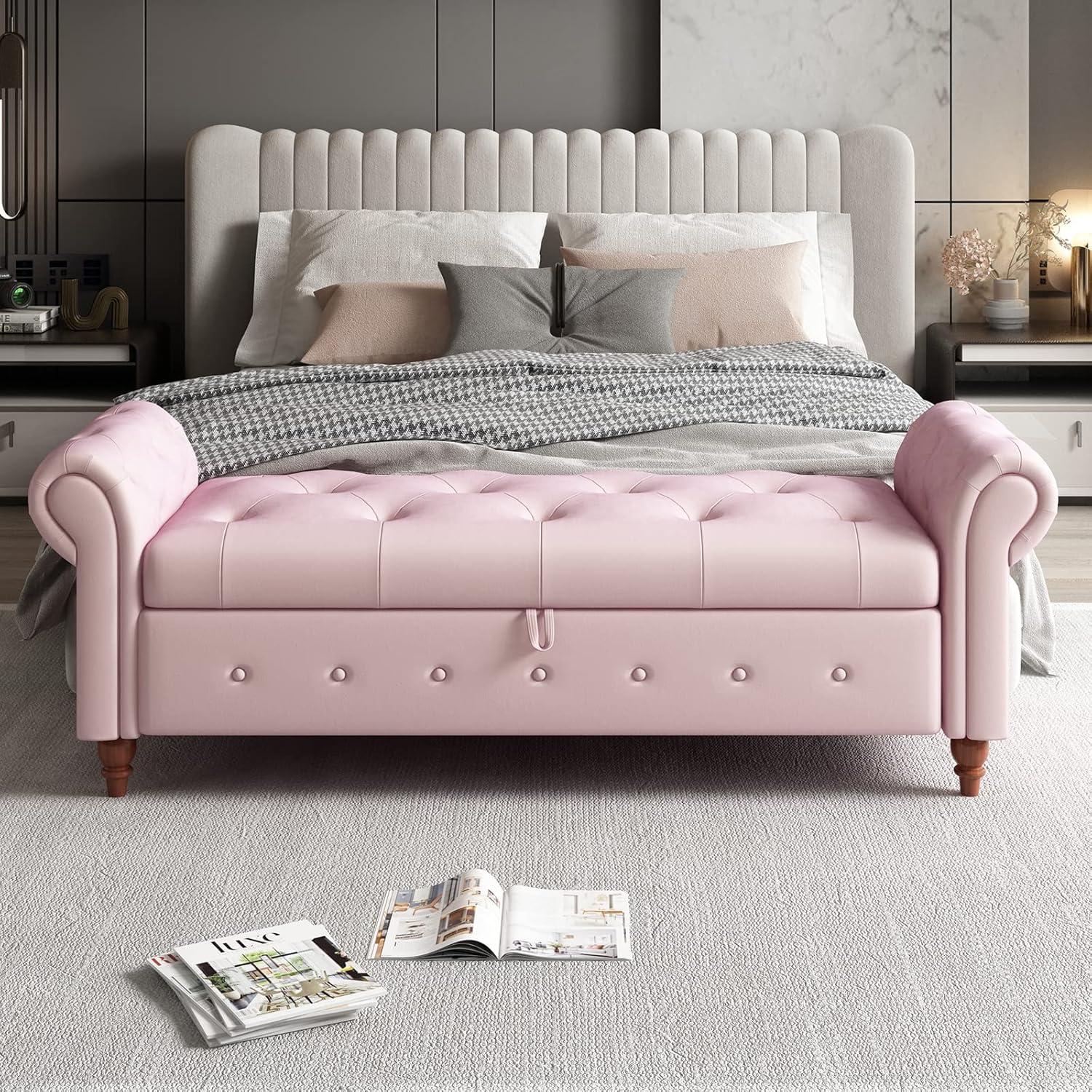 63" Bed Bench Pink Velvet