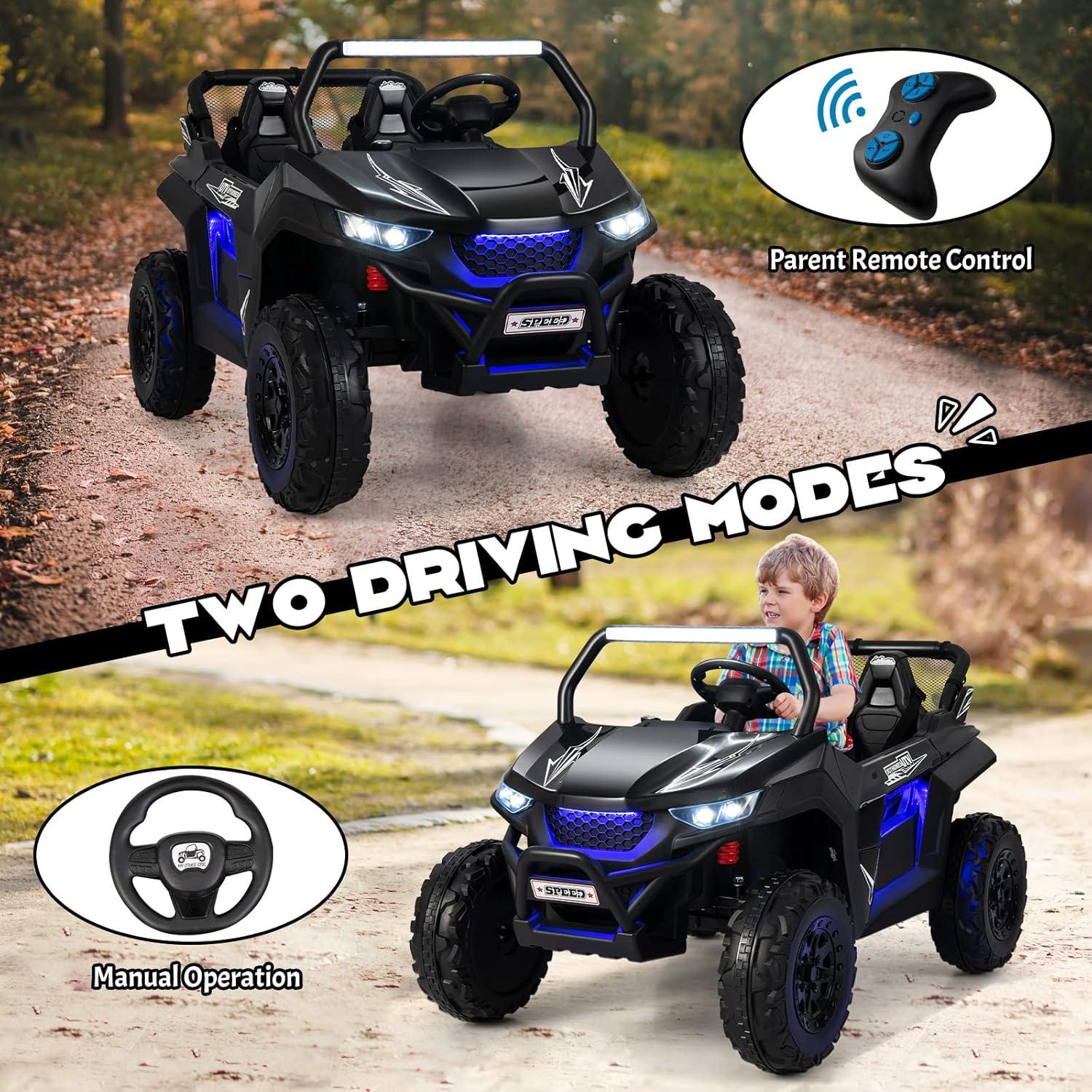 OLAKIDS 2 Seater Kids Ride On UTV, 12V Electric Truck Car with Remote Control, Children Battery Powered Vehicle with Music, 4 Wheels Suspension, Bluetooth, MP3, USB, FM, Horn (Dark)