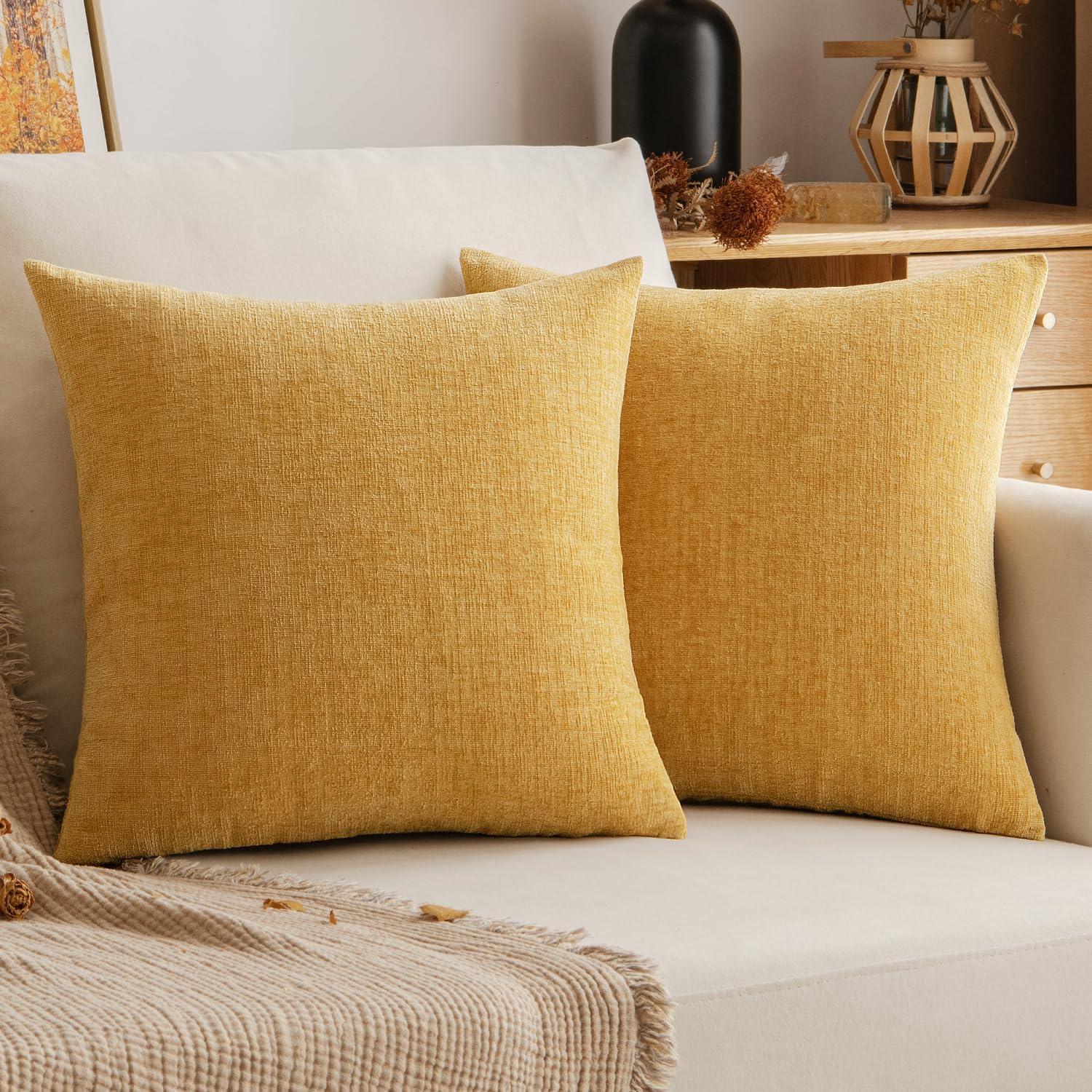 MAXAYA Set Of 2 Mustard Yellow Pillow Covers 18X18 Inch Rustic ...