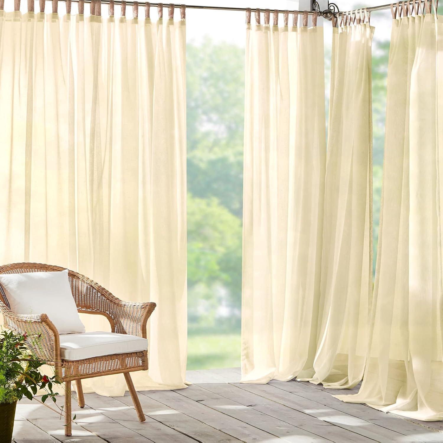 Darien Indoor/Outdoor Sheer Tab Top Single Window Curtain for Patio, Porch, Cabana - 52 x 95 - Natural - Elrene Home Fashions