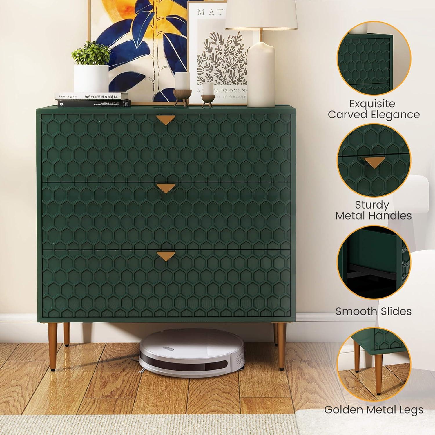 Mondawe Accent Cabinet with 3 Drawers, Free Standing Sideboard Buffet Cabinet with Storage, Modern Storage Cabinet for Dining Room Hallway Office Entryway,Green