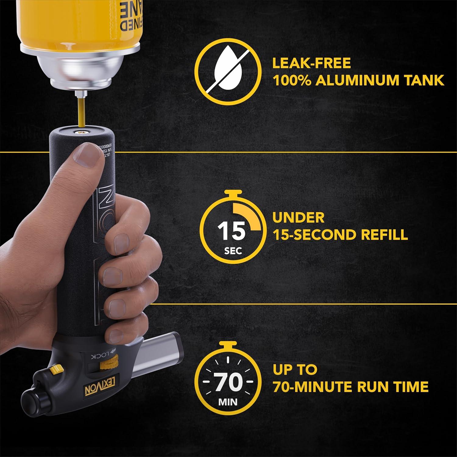 Compact Black Aluminum Butane Torch Lighter with Adjustable Flame