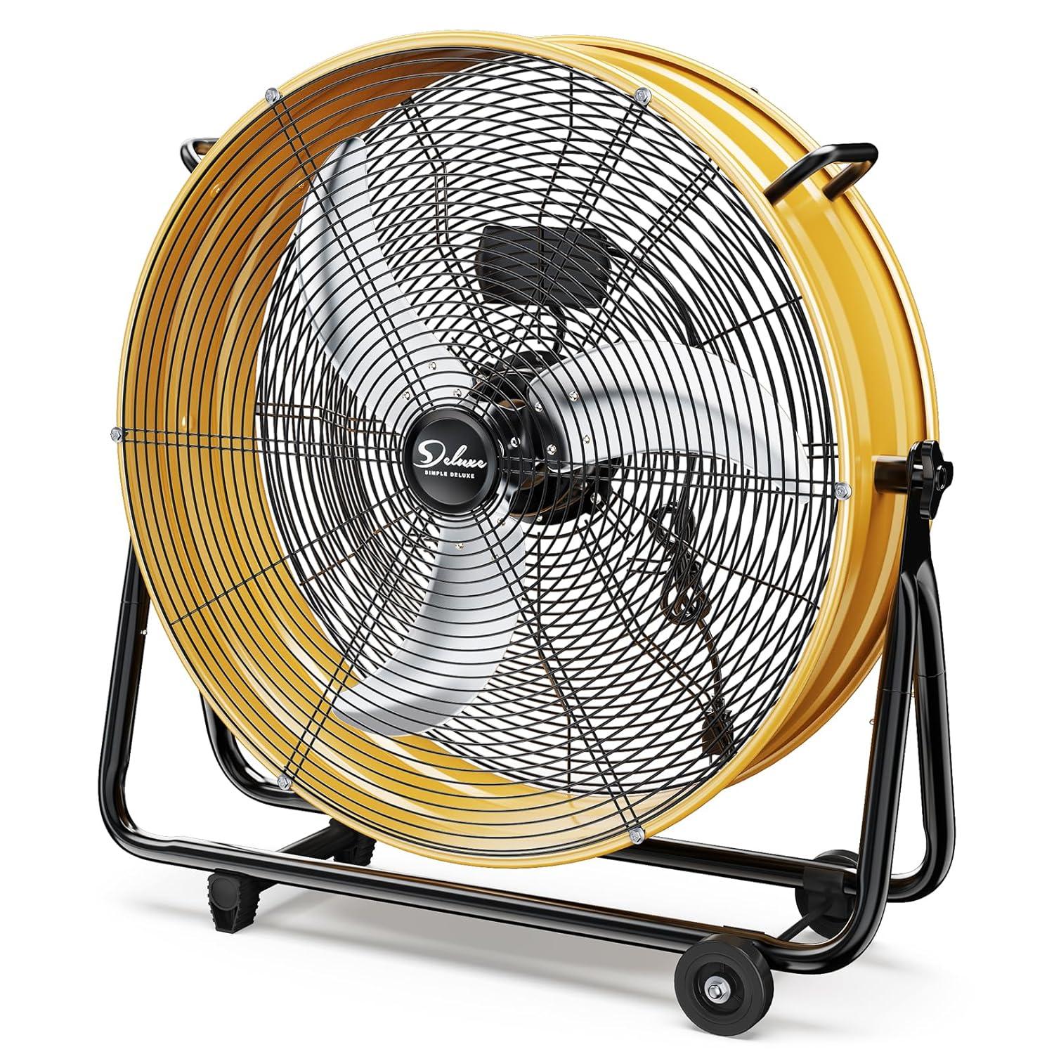 [US IN STOCK] Simple Deluxe 3 Speed Circulation for Industrial, Commercial, Residential, and Shop Use 24 Inch High Velocity Air Movement Heavy Duty Metal Drum Fan, Yellow