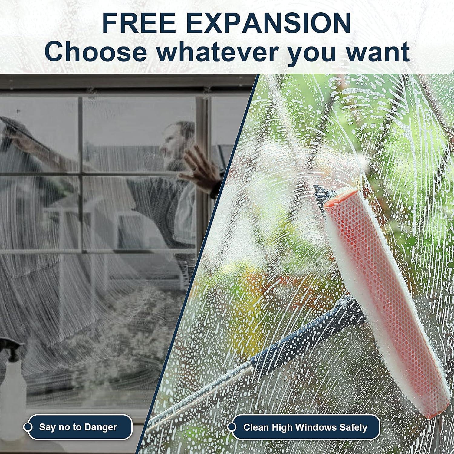 Multi-Use Window Squeegee with 56" Long Handle,2 in 1 Window Cleaning Tools with Dual Side Blade Rubber & Scrubber Sponge, Shower Squeegee for Glass Doors, car Windshield, Glass, Mirror