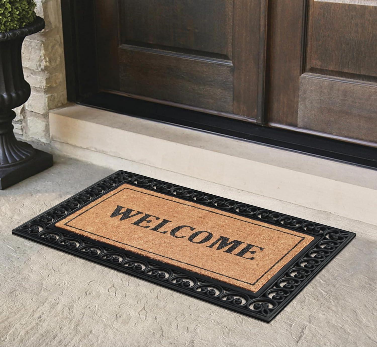 A1HC Natural Coir & Rubber Welcome Door Mat, 30x48, Thick Durable Doormats for, Heavy Duty Large Size Doormat, Anti-Shed Doormat, Fade-Resistant Door mat, Long Lasting, Front Door Entry Doormat