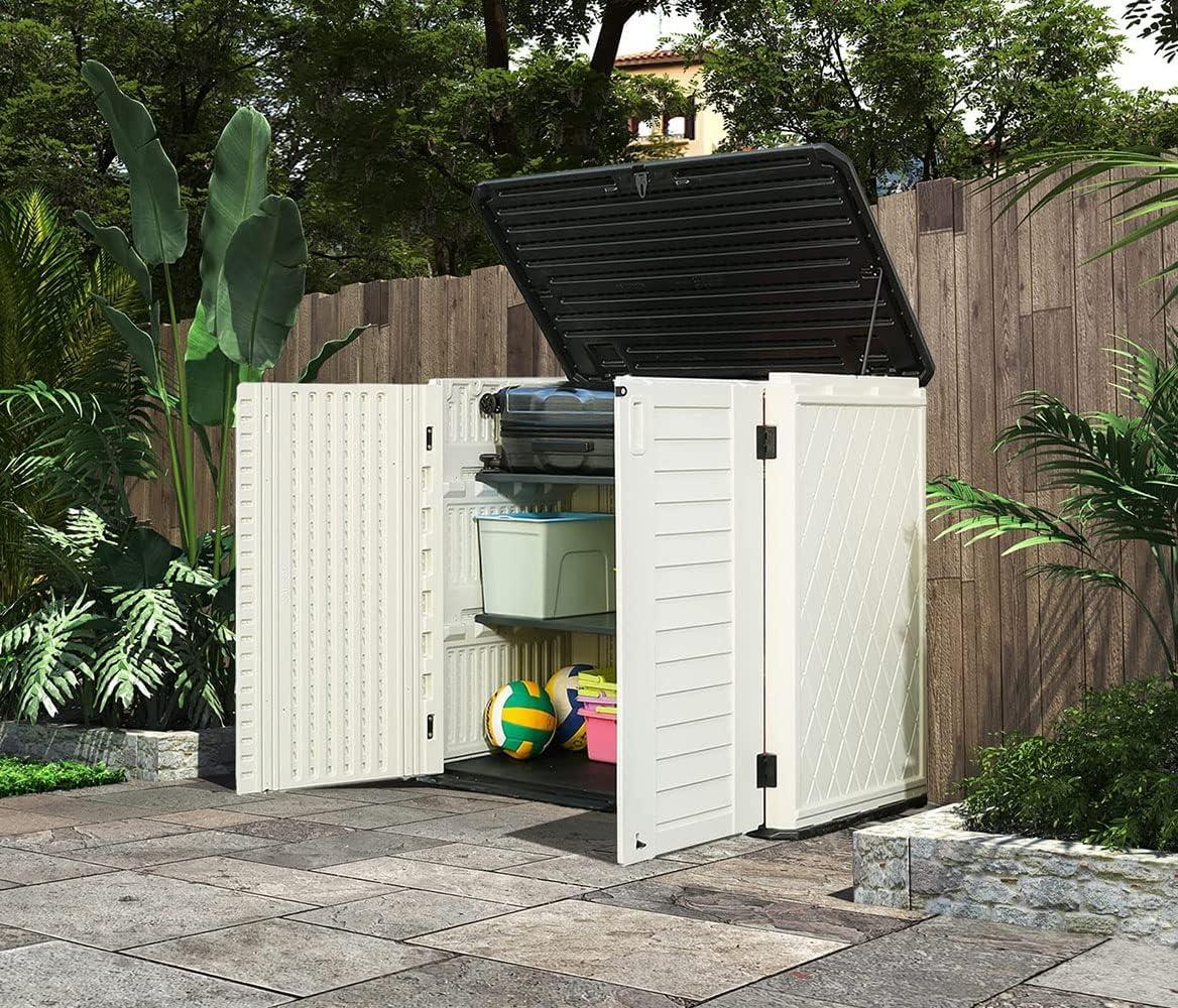 ADDOK 34 Cu.ft Outdoor Storage Shed, Horizontal Storage Unit Weather Resistance, Thick HDPE Resin Storage Cabinet for Backyards, Patio, Garden(White)
