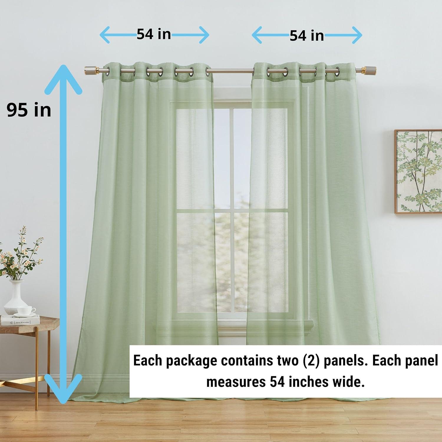 HLC.ME Semi Sheer Voile Light Filtering Transparent Window Curtain Grommet Panels - Set of 2 - Sage, 54 W x 95 L