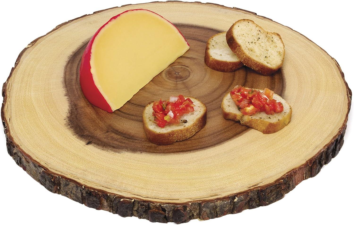Rustic Acacia Wood Slab Serving Board Set with Live Edge Bark