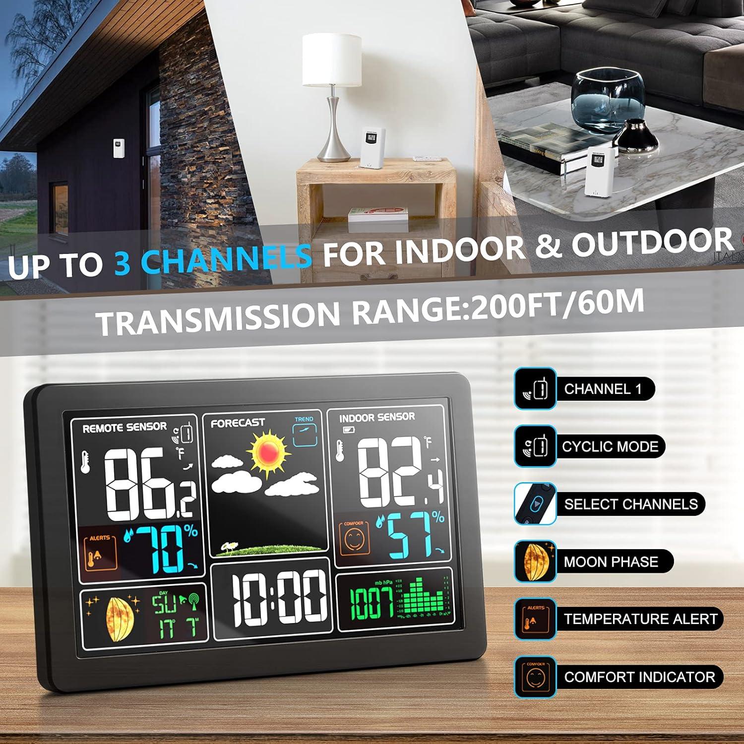 Weather Station Indoor Outdoor Thermometer Wireless Remote Sensor, Home Weather Station Temperature Humidity Monitor