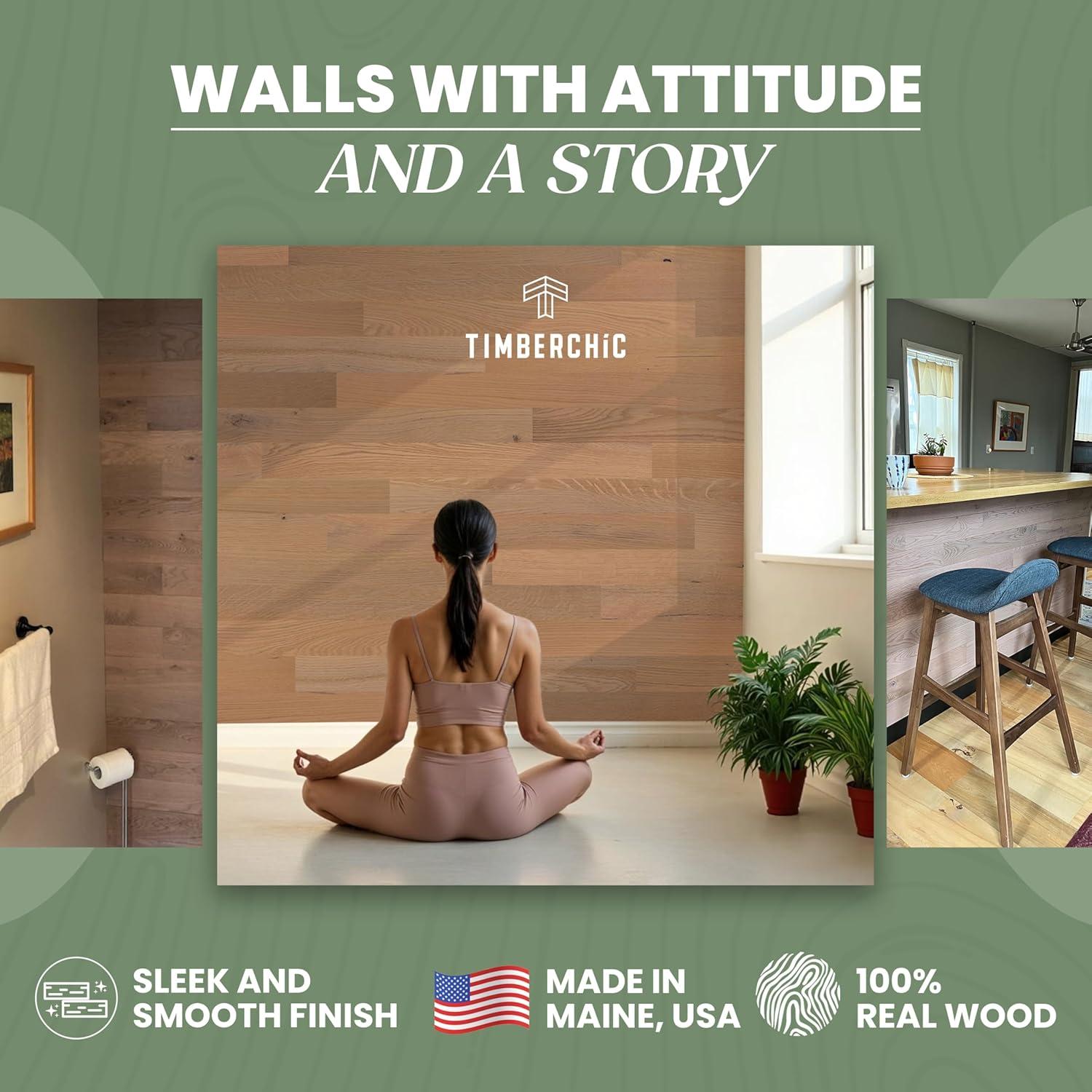 Timberchic Oak Wooden Wall planks - Simple Peel & Stick Wall Covering Application for DIY Accent Wall & Home Improvement - Premium Modern Wall Paneling - 10 sq ft