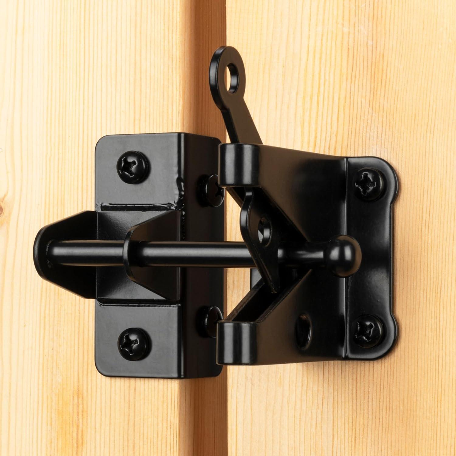Gate Latch Automatic Gate Gravity Latch Self Locking Fence Gate Latch with Pull Cable for Wooden Fence Gates Door, Black
