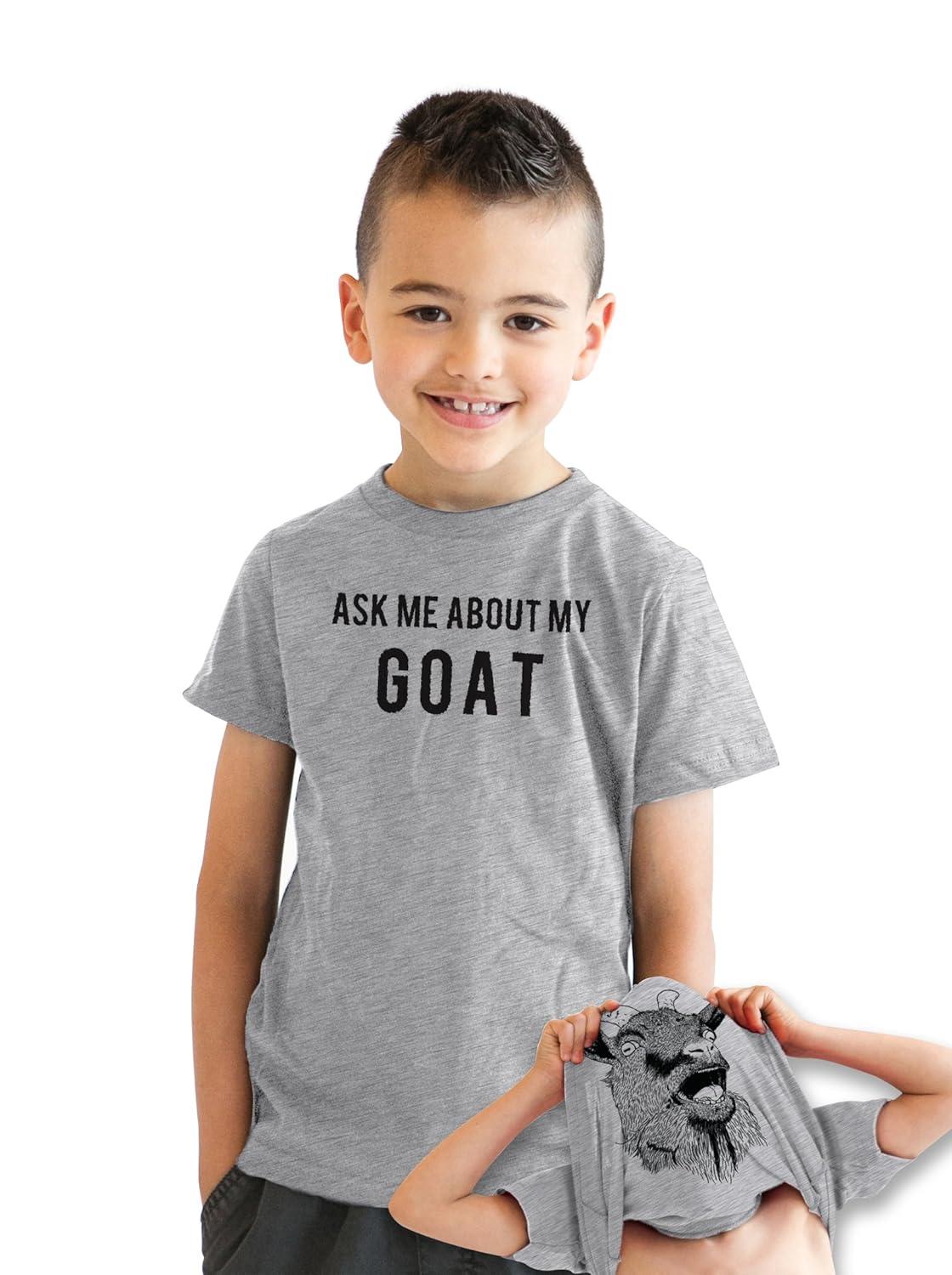 Youth Ask Me About My Goat Funny Animal Flip Shirt Cool Disguise Tee for Kids - Crazy Dog Youth T Shirt Light Grey XL