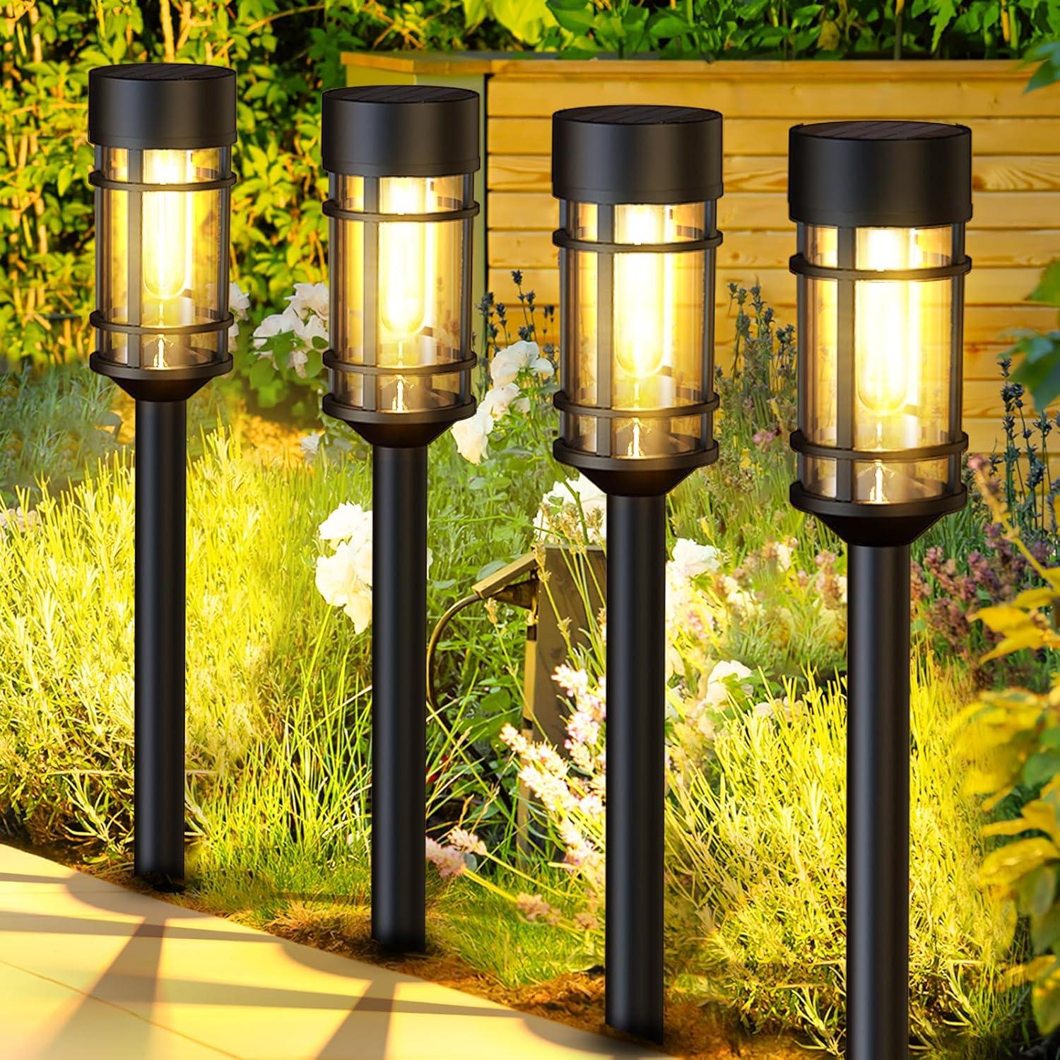 Zeki Shoggy 8 Pack Solar Pathway Lights Outdoor, Waterproof Solar Lights Outdoor With Metal & Glass Design - Auto On/Off, Long-Lasting, Landscape Lighting For Garden, Yard, Lawn, Driveway, Walkway