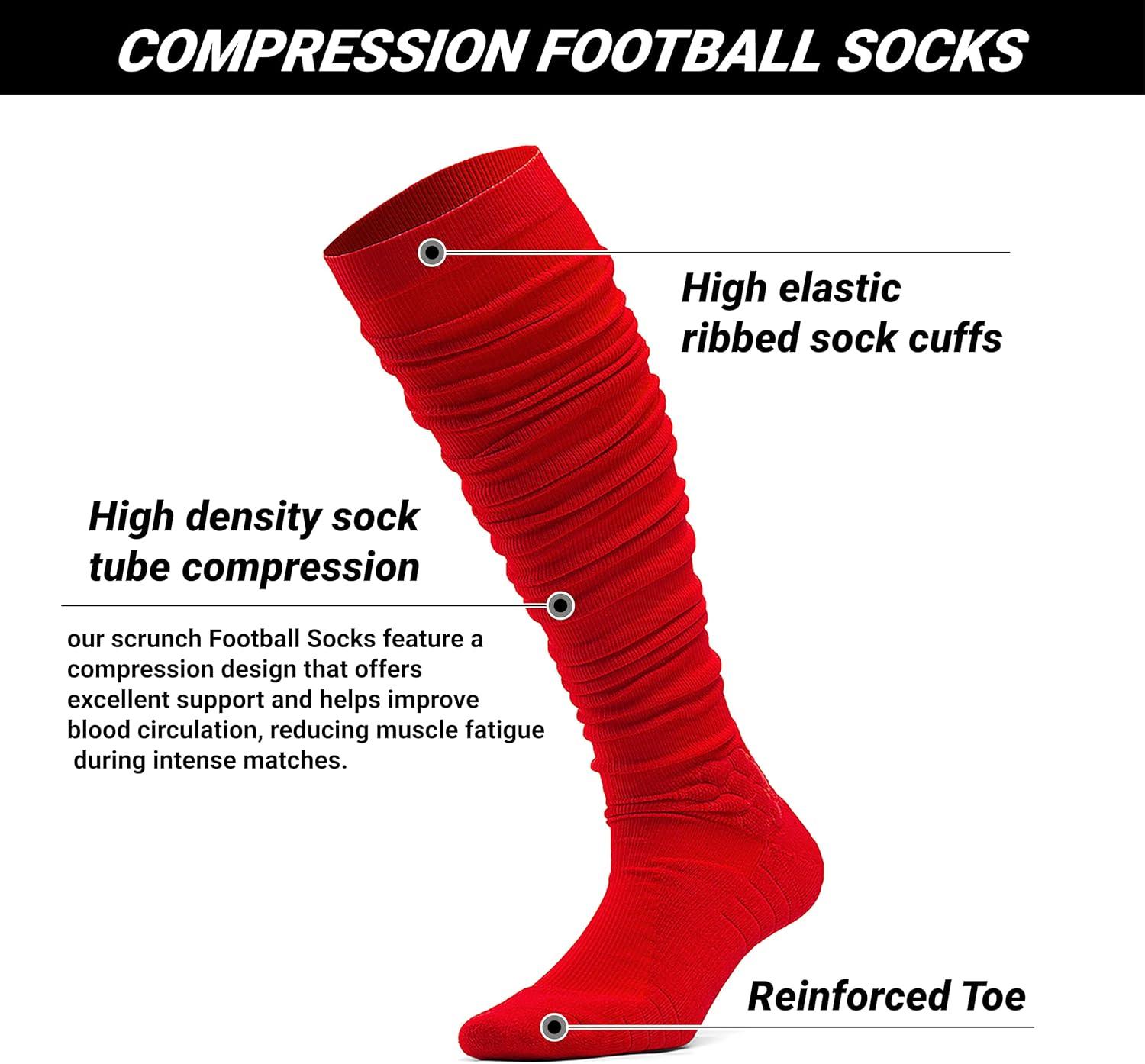 We Ball Sports Scrunch Football Socks, Extra Long Padded Sports Socks for Men & Boys (Red, L)