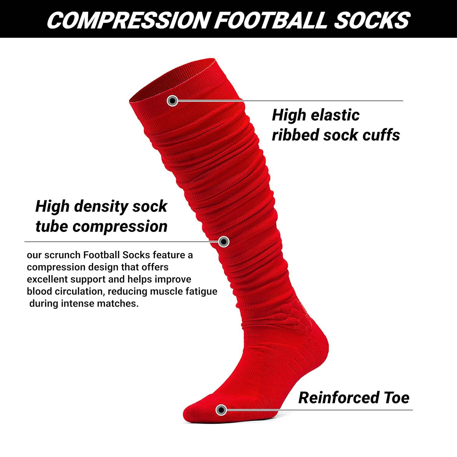 We Ball Sports Scrunch Football Socks, Extra Long Padded Sports Socks for Men & Boys (Red, L)