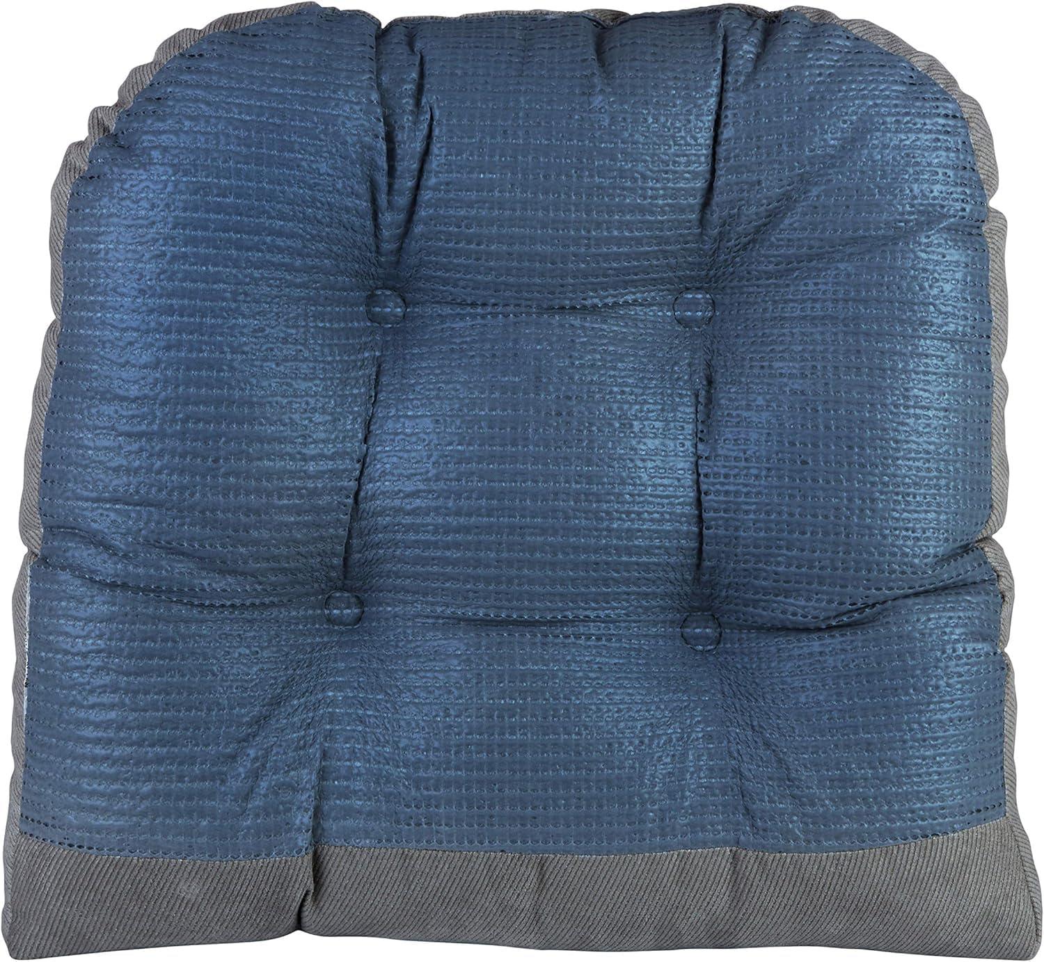 Klear Vu Gripper Overstuffed Universal Non-Slip Dining Chair Cushions for Kitchen Decor or Office Use, U-Shaped Skid-Proof Seat Pad, 15x15 Inches, 2 Count (Pack of 1), Linear Bluestone