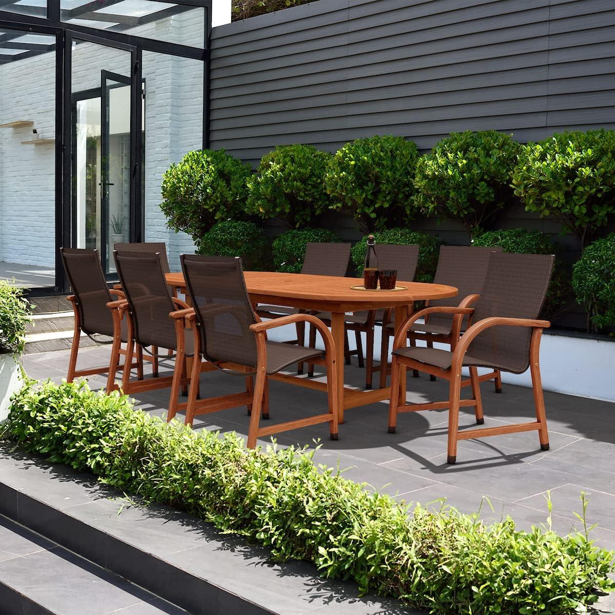 Amazonia Bahamas 7 Piece Rectangular Patio Dining Set | Eucalyptus Wood - Brown Chairs | Ideal for Outdoors and Indoors