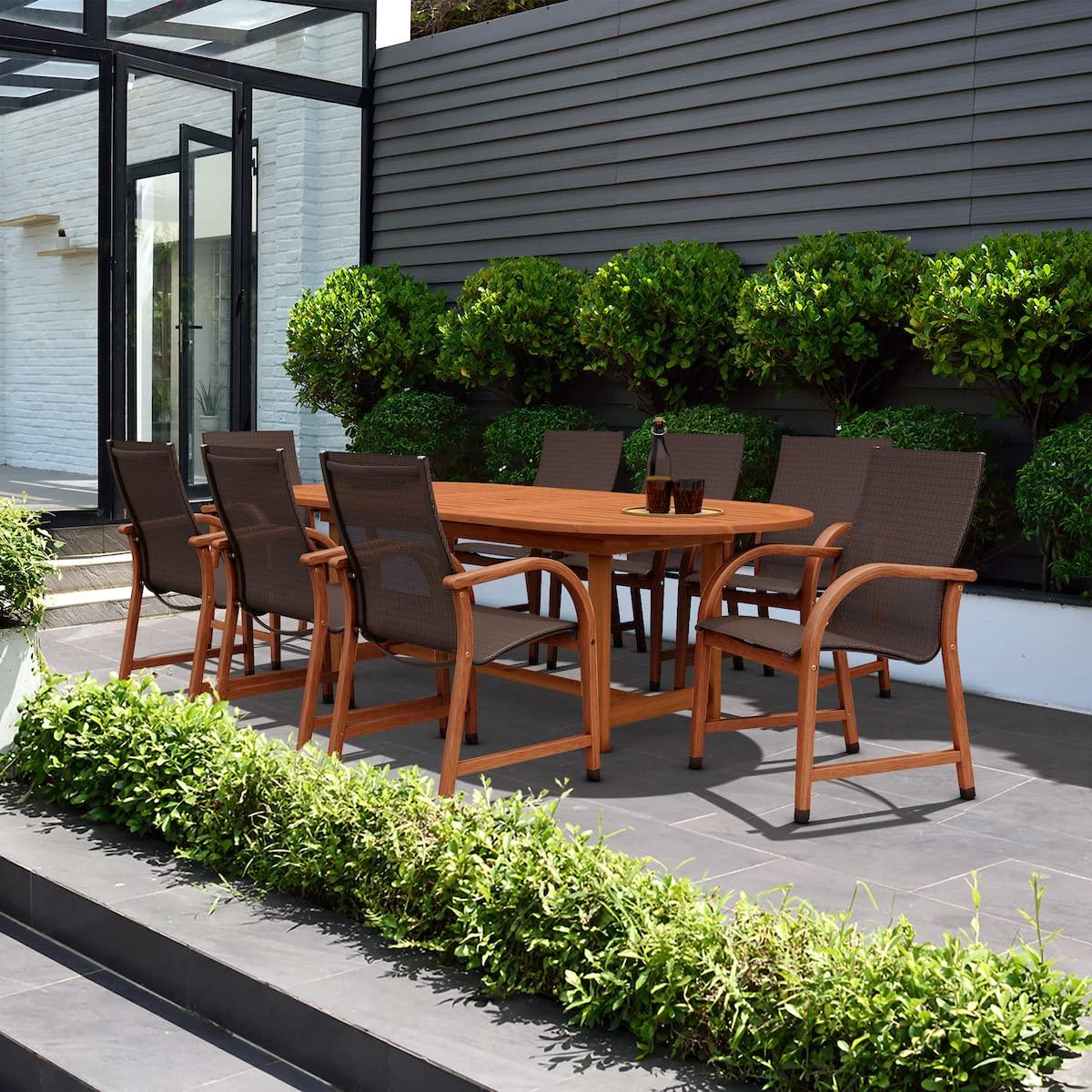 Amazonia Bahamas 7 Piece Rectangular Patio Dining Set | Eucalyptus Wood - Brown Chairs | Ideal for Outdoors and Indoors