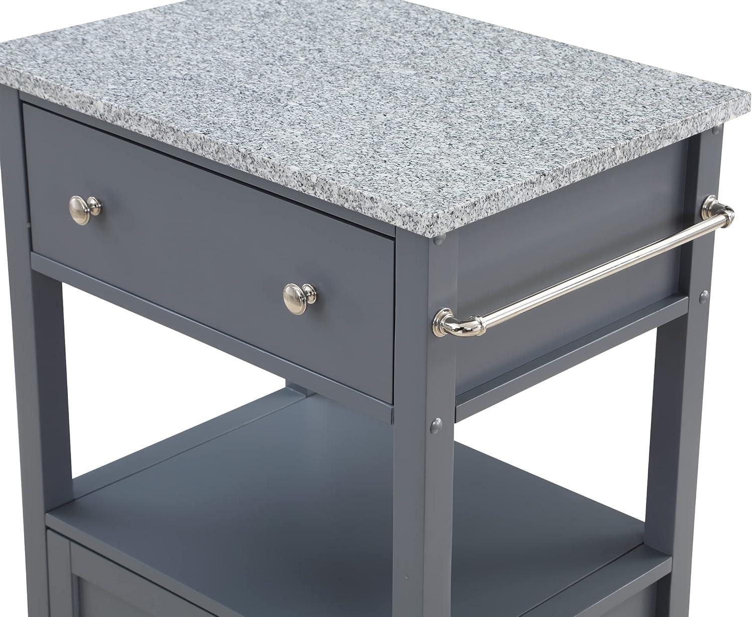Fairfax Engineered Wood Kitchen Cart with Granite Top and Gray Base