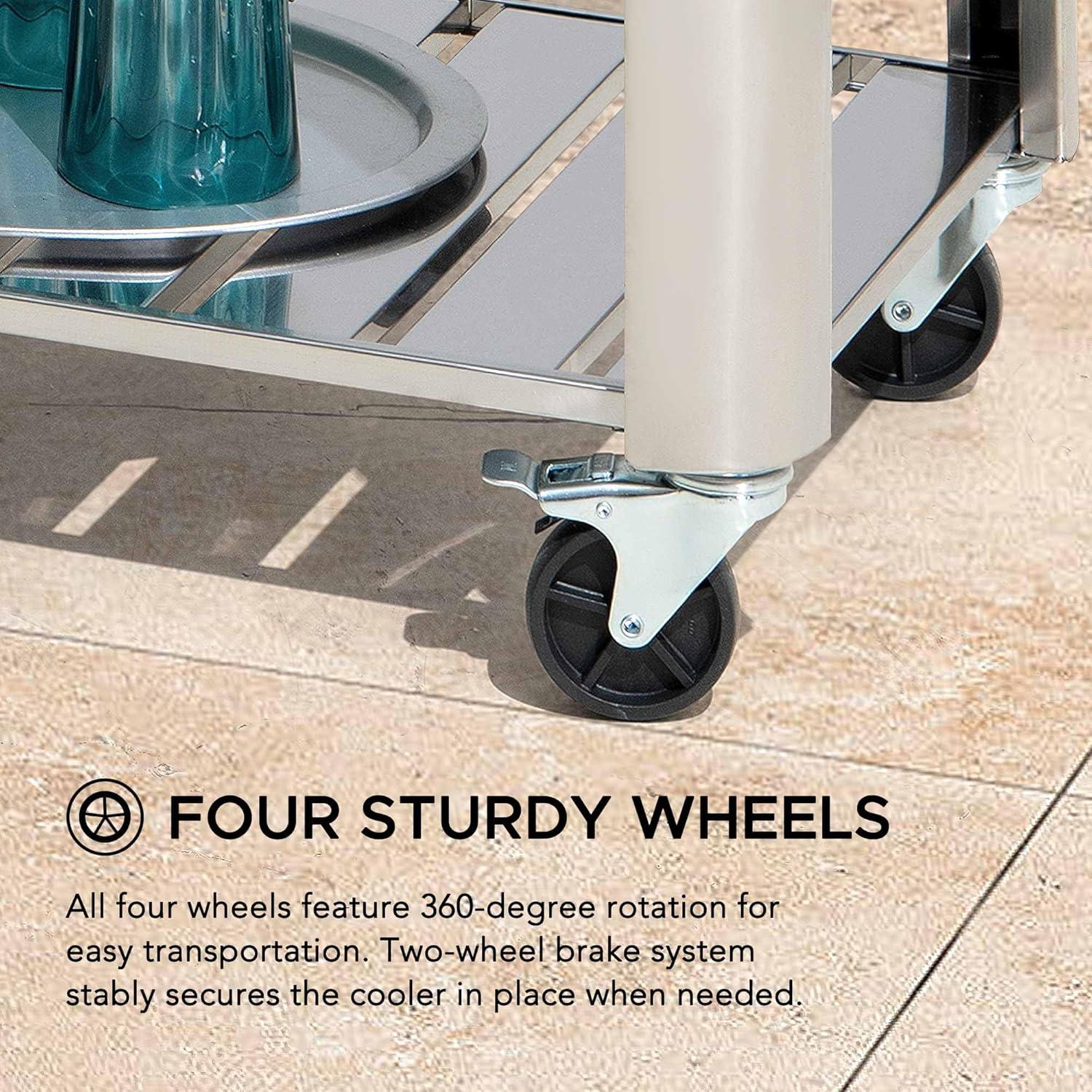 Sunjoy Sunjoy 80 Quart Patio Cooler Cart Stainless Steel Rolling Ice Chest With Steel Bottle Opener, Shelf And Lockable Wheels