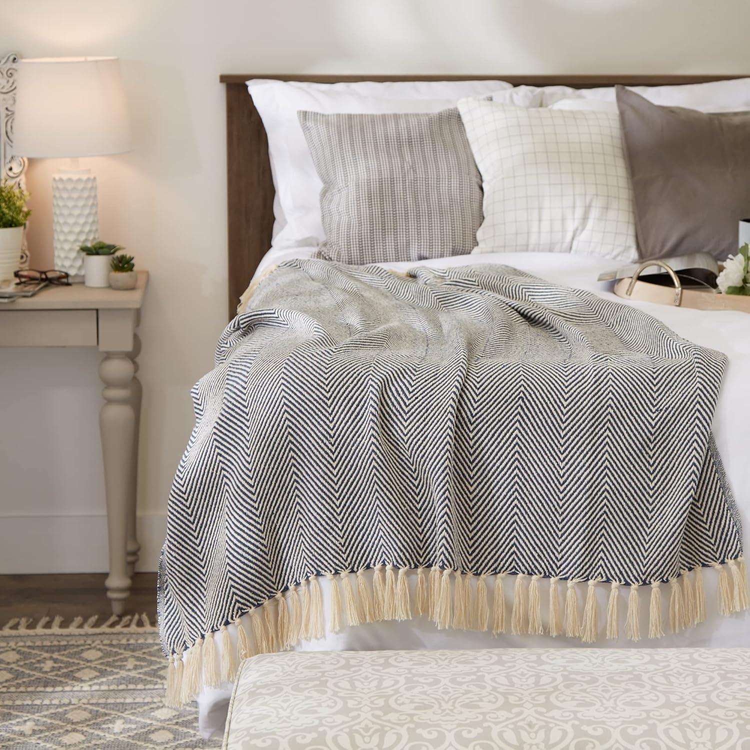 French Blue Urban Chevron Blanket Throw