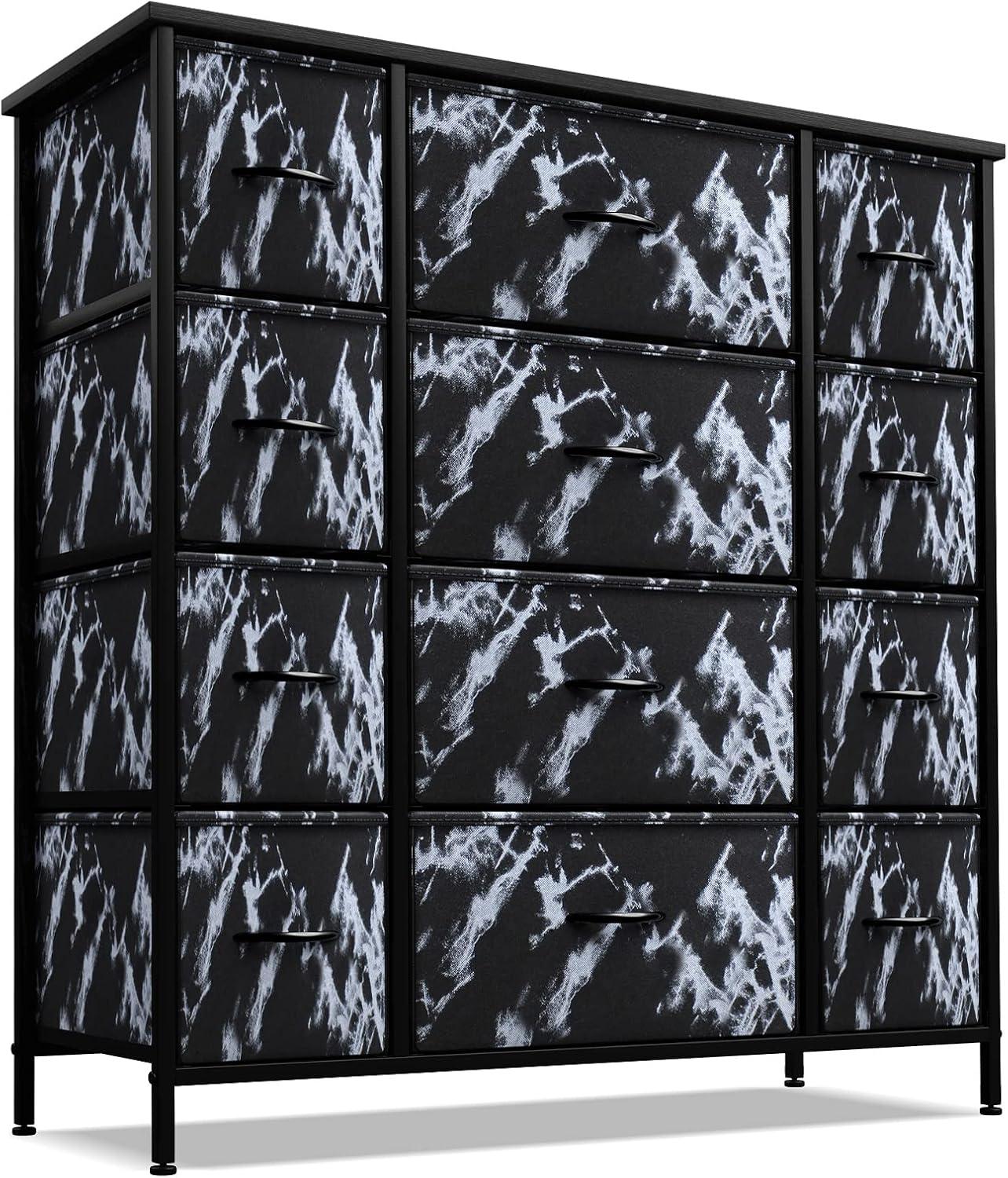 Sleek Black Marble 12-Drawer Vertical Nursery Dresser with Soft Close