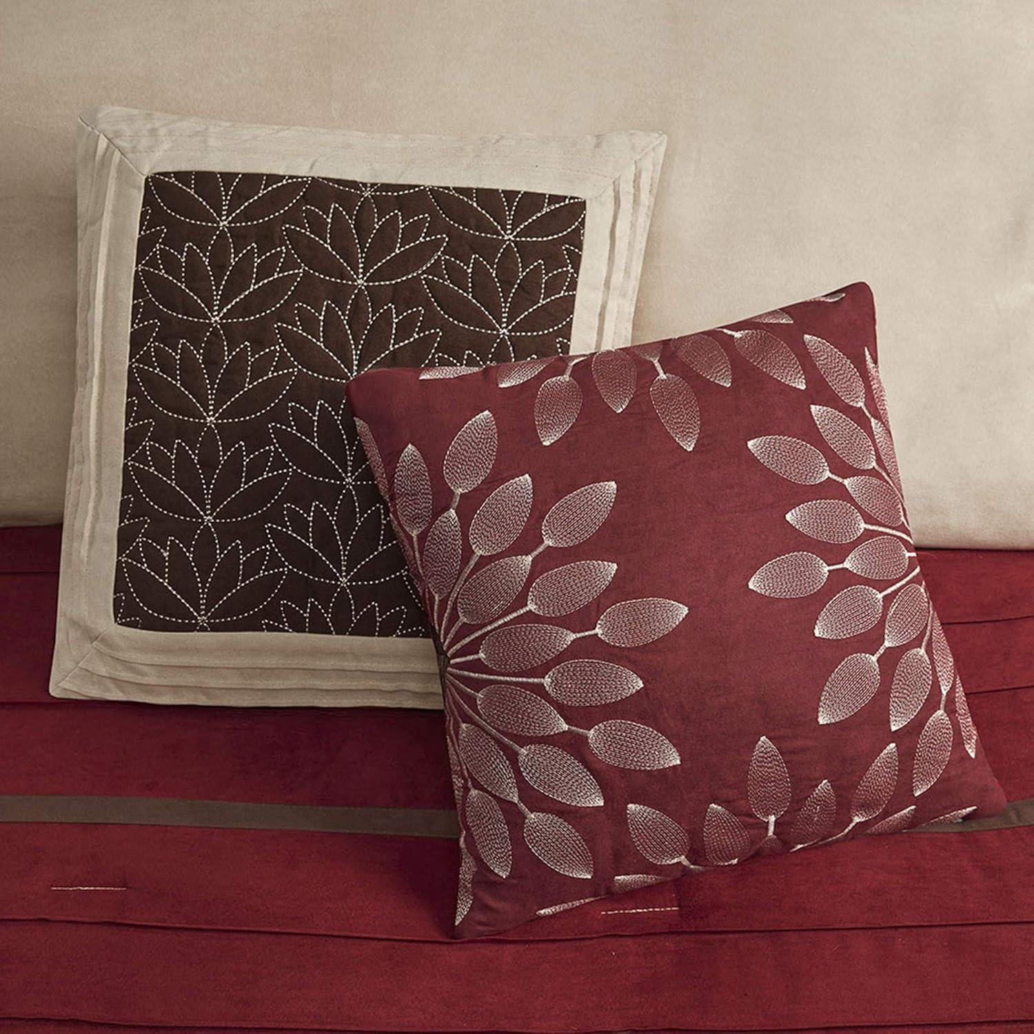 7pc California King Dakota Microsuede Comforter Set Red: Madison Park, Hypoallergenic, Embroidered, Machine Washable