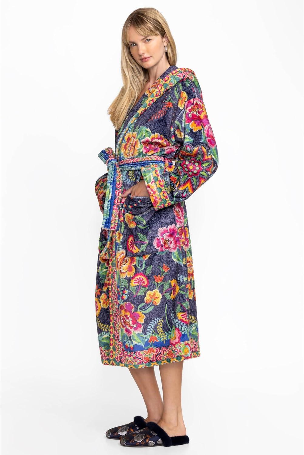 Floral Multicolor Polyester Cozy Robe with Belt and Pockets