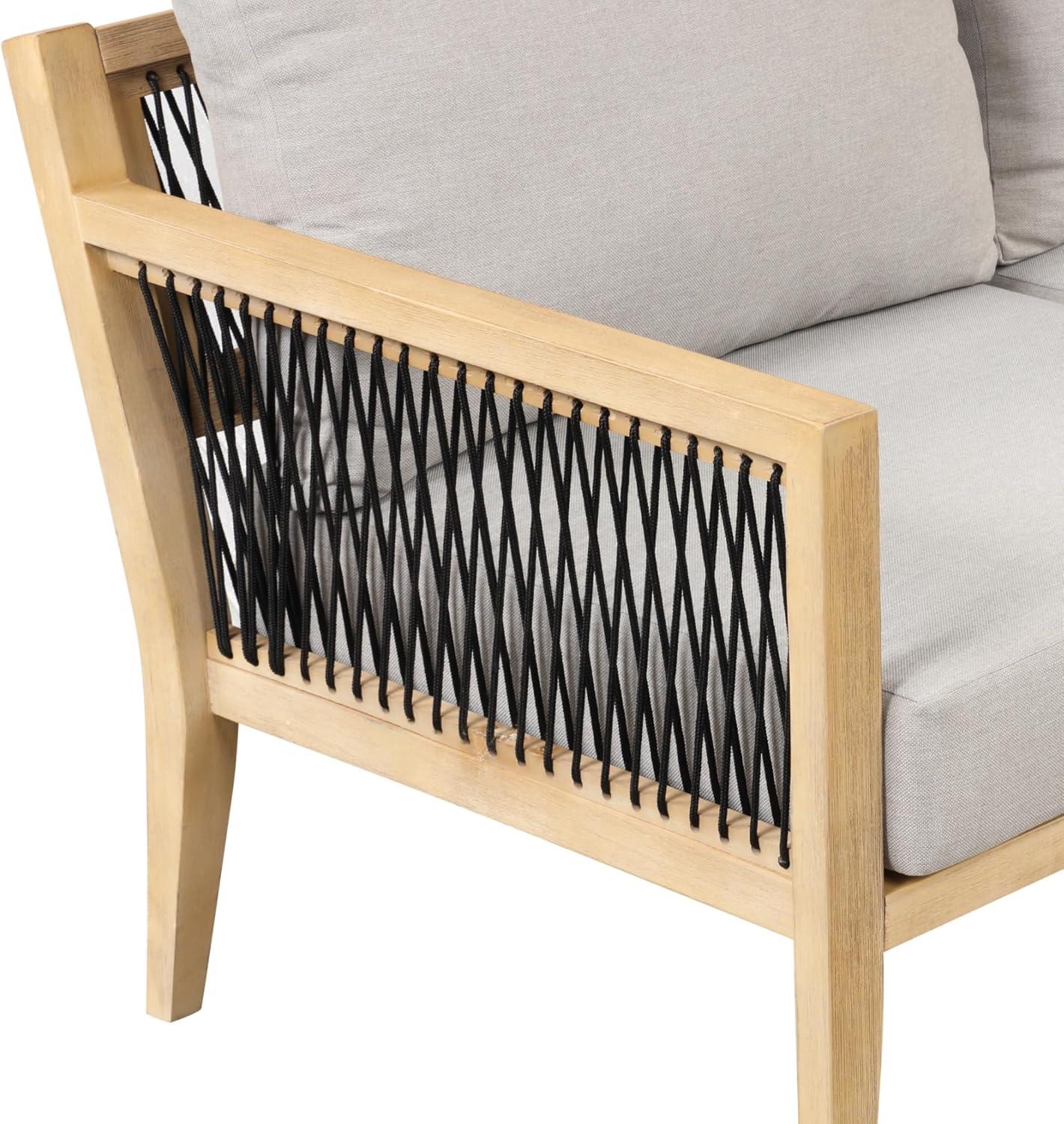 Nathan James 3pc Freya Bohemian Wood Outdoor Patio Conversation Set: Acacia Frame, UV-Resistant