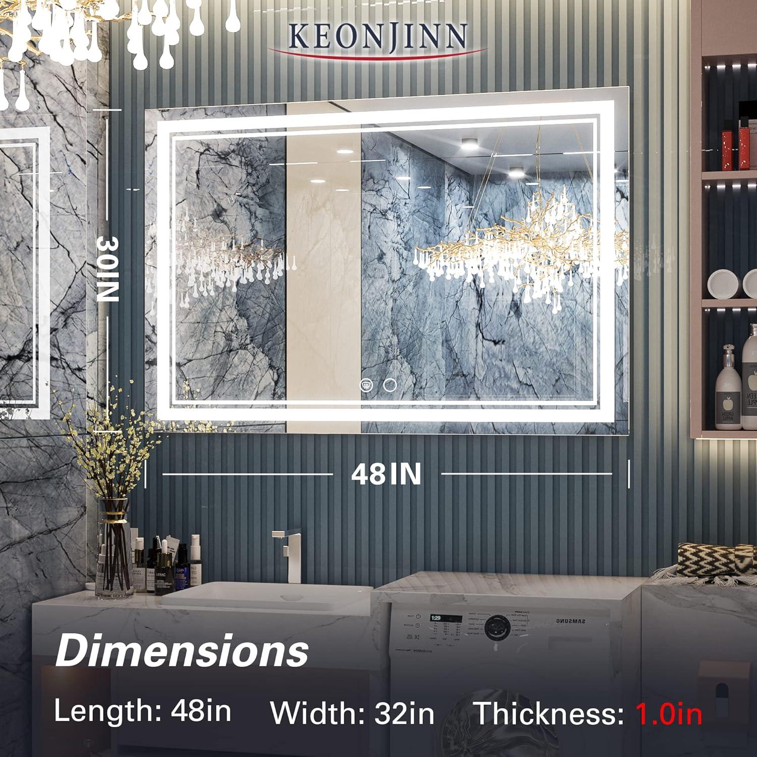 Keonjinn 84 x 32 Inch LED Bathroom Mirror with Lights 3 Color Temperature Frontlit Oversized Vanity Mirror Wall Mounted Anti-Fog, UL Listed LED Driver, Tempered Glass Dimmable Lighted Bathroom Mirror