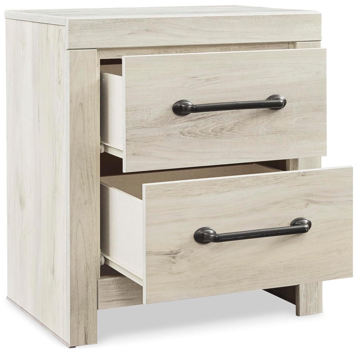 Cambeck Nightstand White - Signature Design by Ashley: Industrial Style Bedside Table with USB Ports & Storage