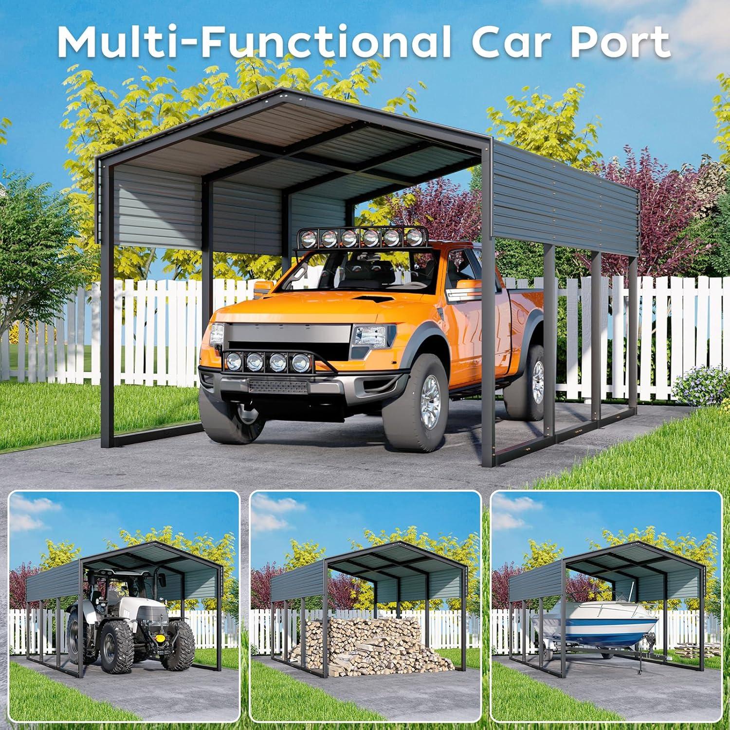 BVNECXP 10X15 Metal Carport Carports With Enhanced Base Heavy Duty Garage Outdoor Galvanized Car Shelter For Car, Boats And Truck