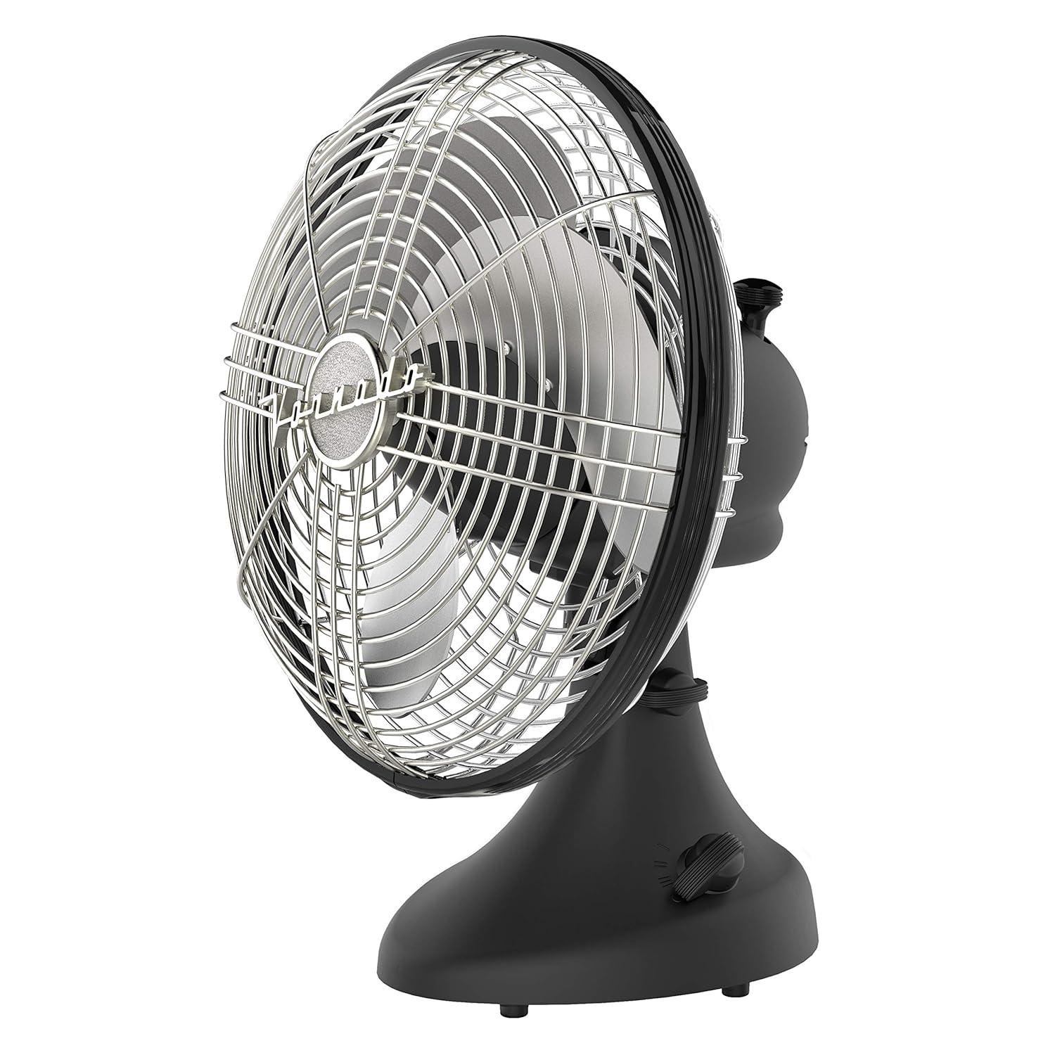 Vornado Silver Swan Portable Oscillating Fan Black: Metal Desk Fan, Quiet Air Circulation, Adjustable Tilt, 3 Speeds