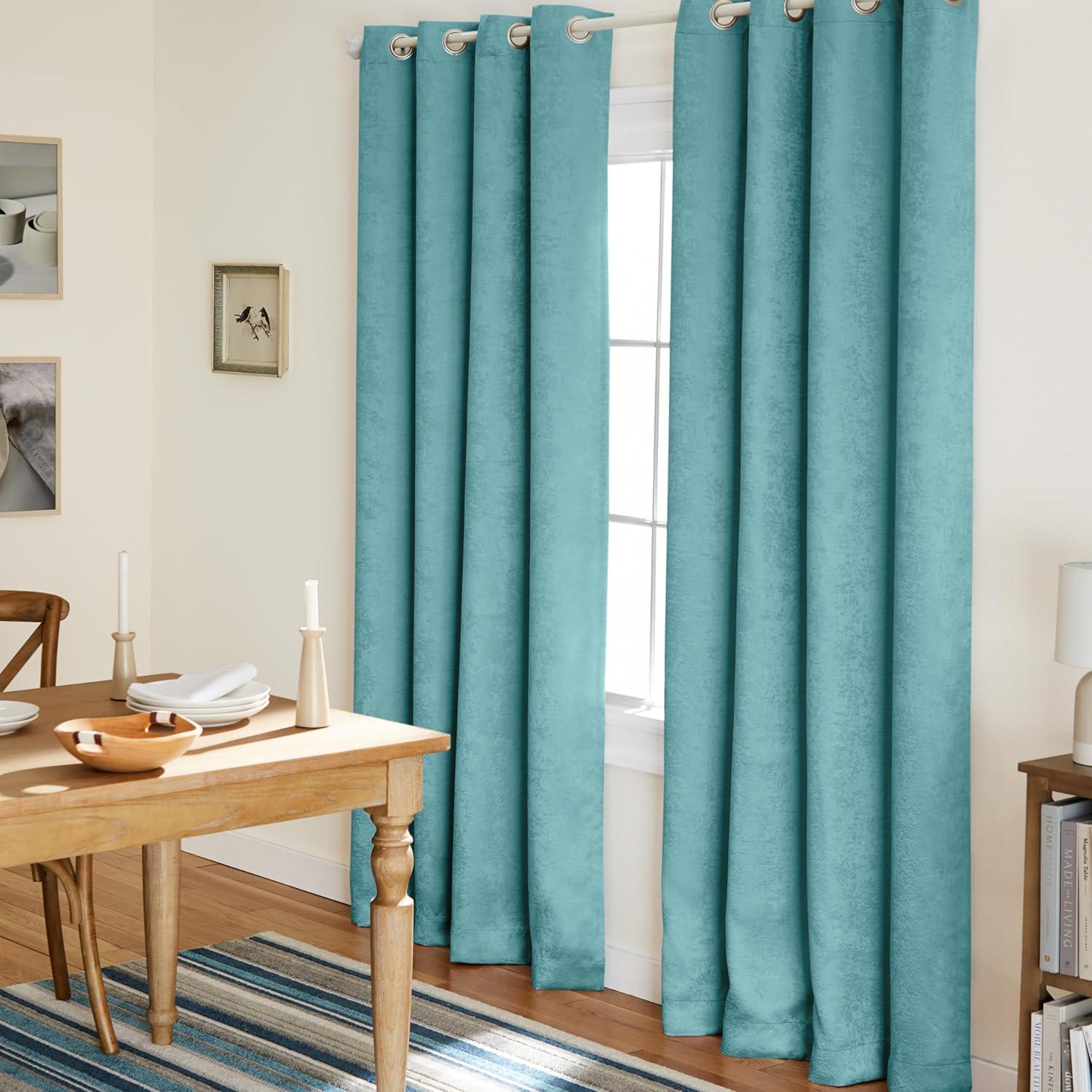 Exclusive Home Oxford Textured Sateen Room Darkening Blackout Grommet Top Curtain Panel Pair, 52"x84", Teal