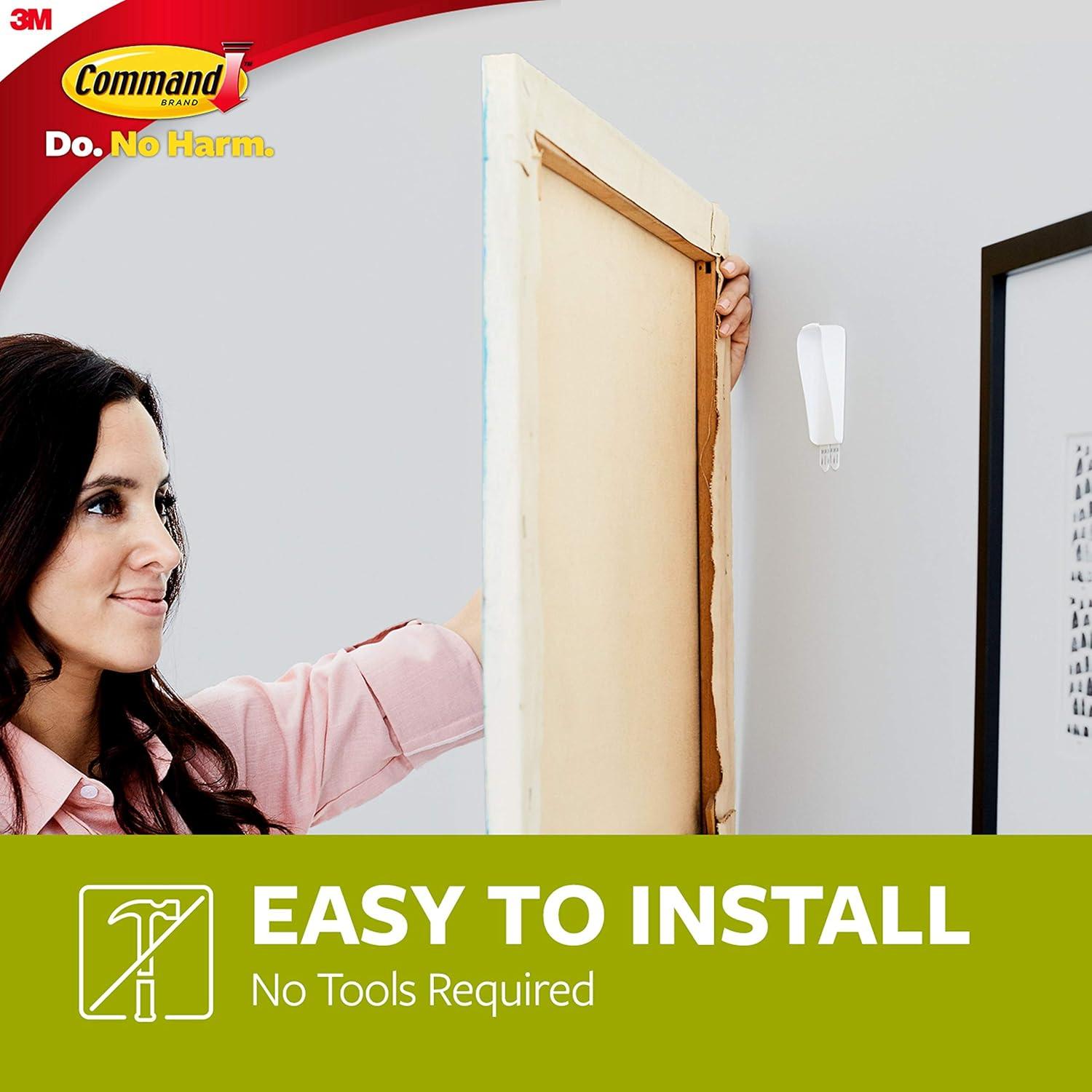 Command Large Canvas Hangers, Indoor Use, 3-Hooks, 4-Strips, Decorate Damage-Free,White